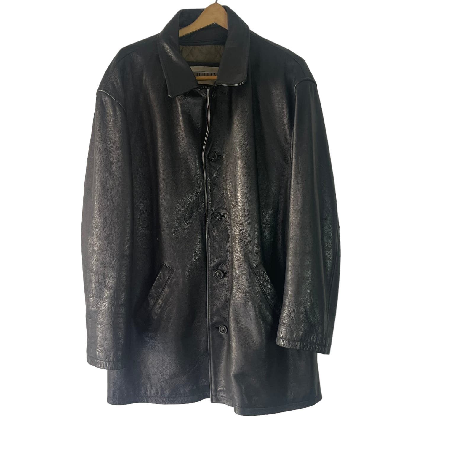 image of M. Julian Wilsons Vintage Men XL Leather Button Trench Coat in Black