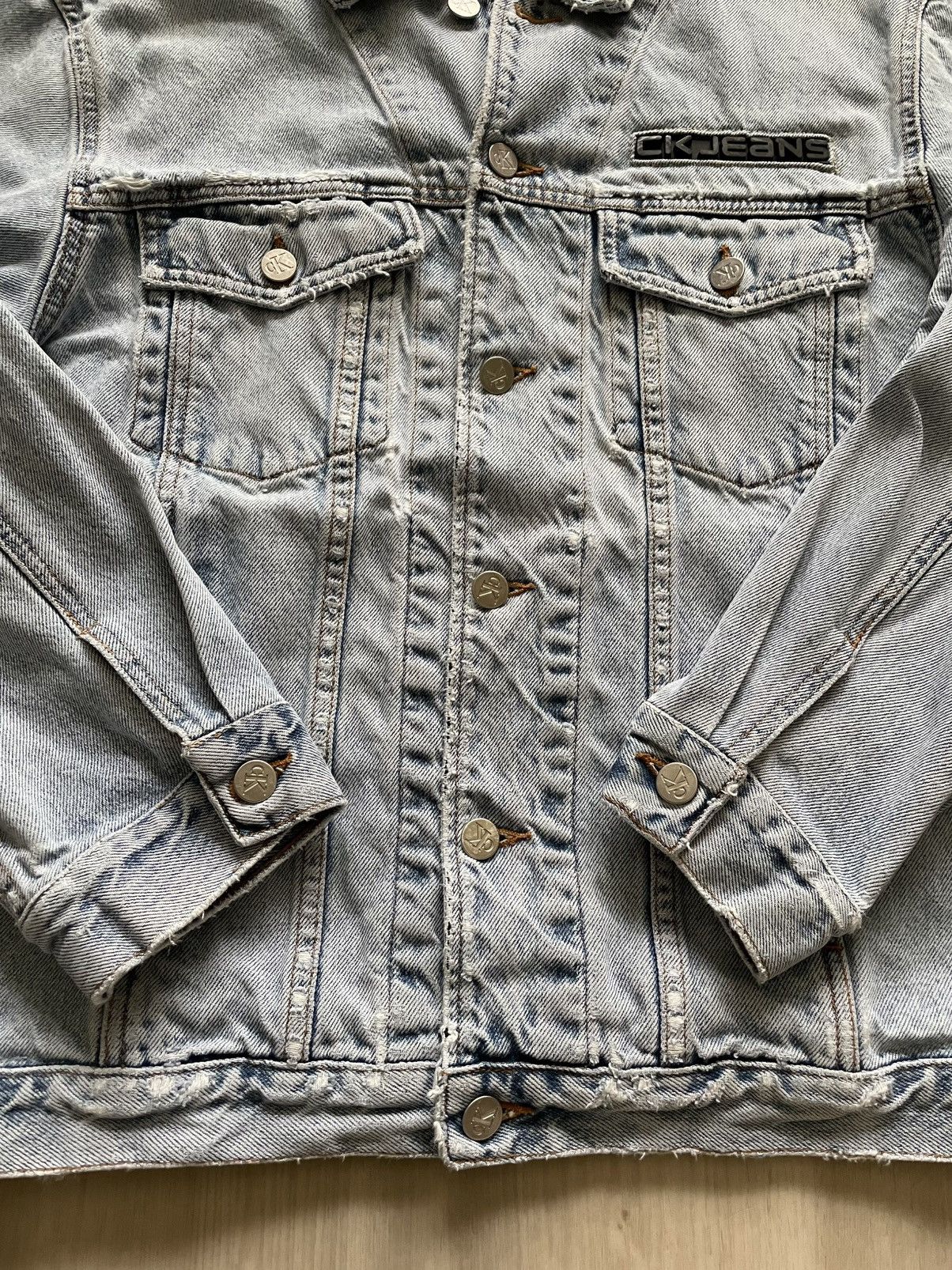 Calvin Klein × Vintage Vintage Calvin Klein Double Stone Wash Trucker USA Sz L Size L / US 10 / IT 46 - 3 Thumbnail