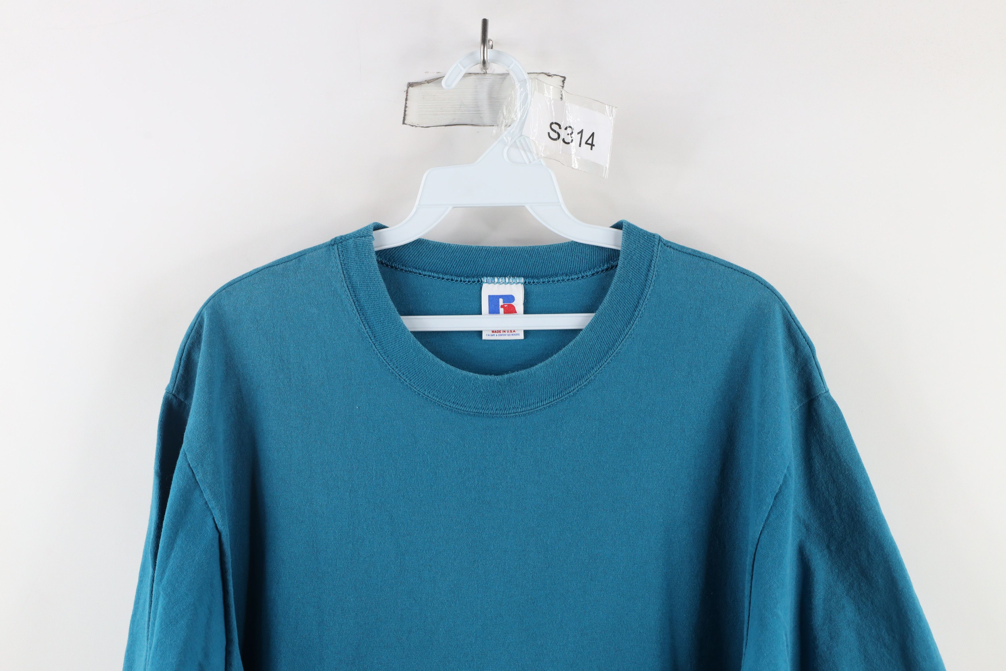 Russell Athletic × Vintage Vintage 90s Russell Athletic Heavyweight T-Shirt Teal USA Size US L / EU 52-54 / 3 - 2 Thumbnail