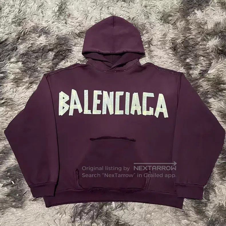 Balenciaga Balenciaga Burgundy Faded Tape Sweatshirt Size US S / EU 44-46 / 1 - 1 Thumbnail