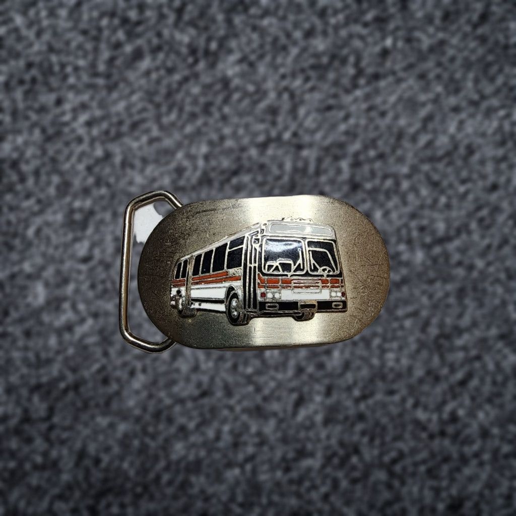 Vintage VINTAGE Enameled City Bus Belt Buckle Men Rockabilly Silver 60s Transport Vehicle Bus Theme Accessories Size ONE SIZE - 1 Thumbnail