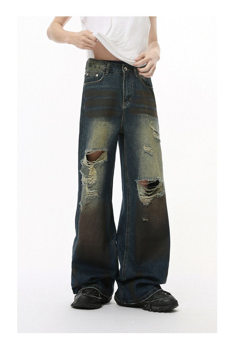 Japanese Brand × Jean American high street distressed straight-leg ripped jeans Size US 32 / EU 48 - 1 Thumbnail
