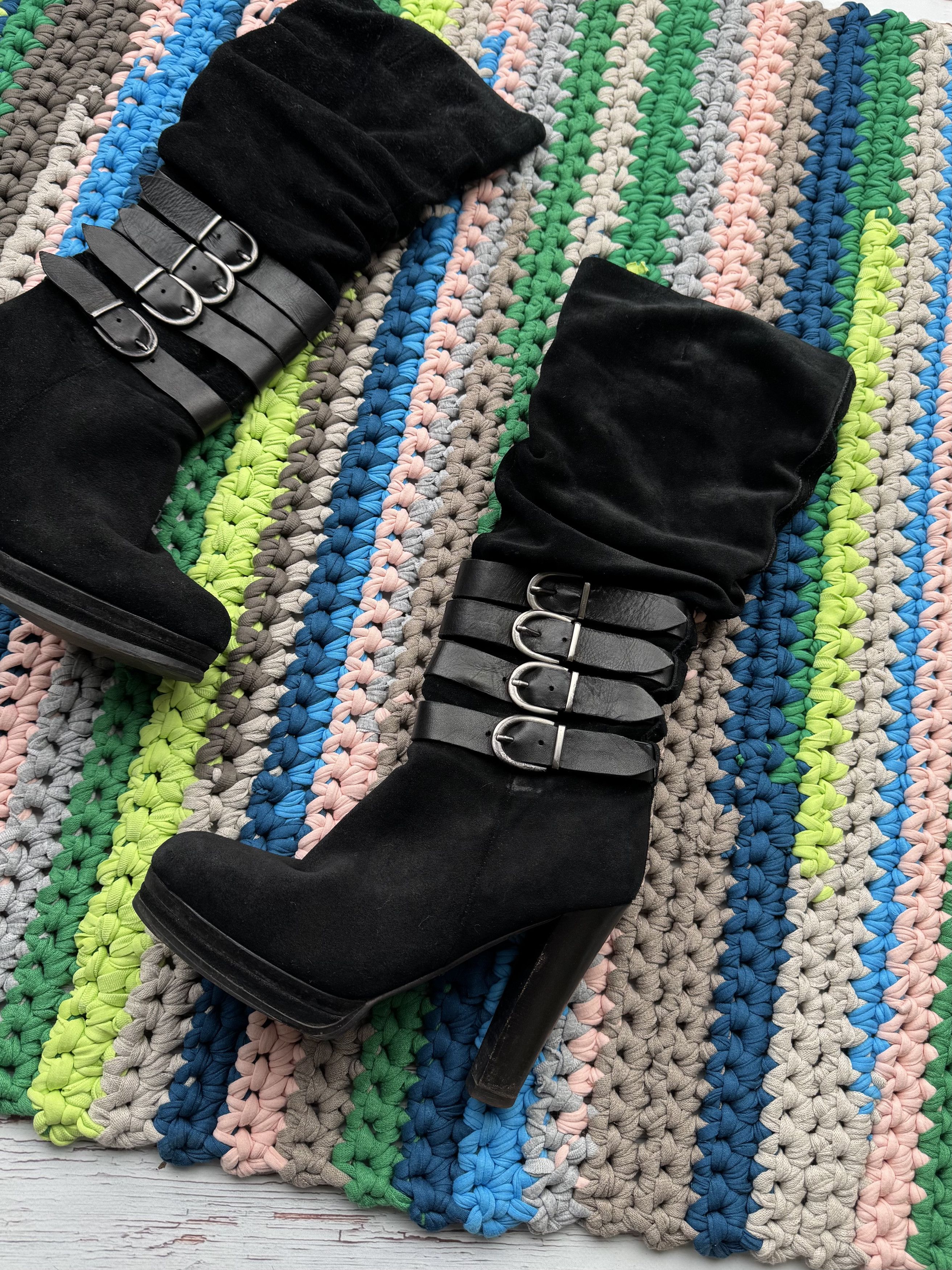 Vintage Vintage Suede Leather Belted Heels Boots (ET1)(D15) Size US 8 / IT 38 - 3 Thumbnail