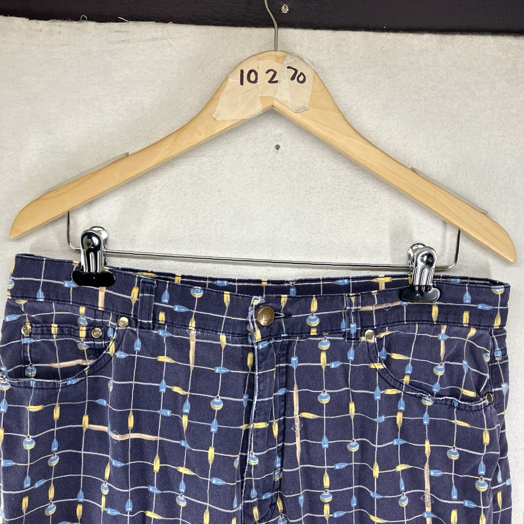 Escada VINTAGE ESCADA Sport ITALY Rowing Boat Print Pants Jeans 44 Navy Blue Knit Cotton Blend Stretch-Front Zip Regular Straight Leg 30.5 Inseam Womens Size 30" / US 8 / IT 44 - 5 Thumbnail