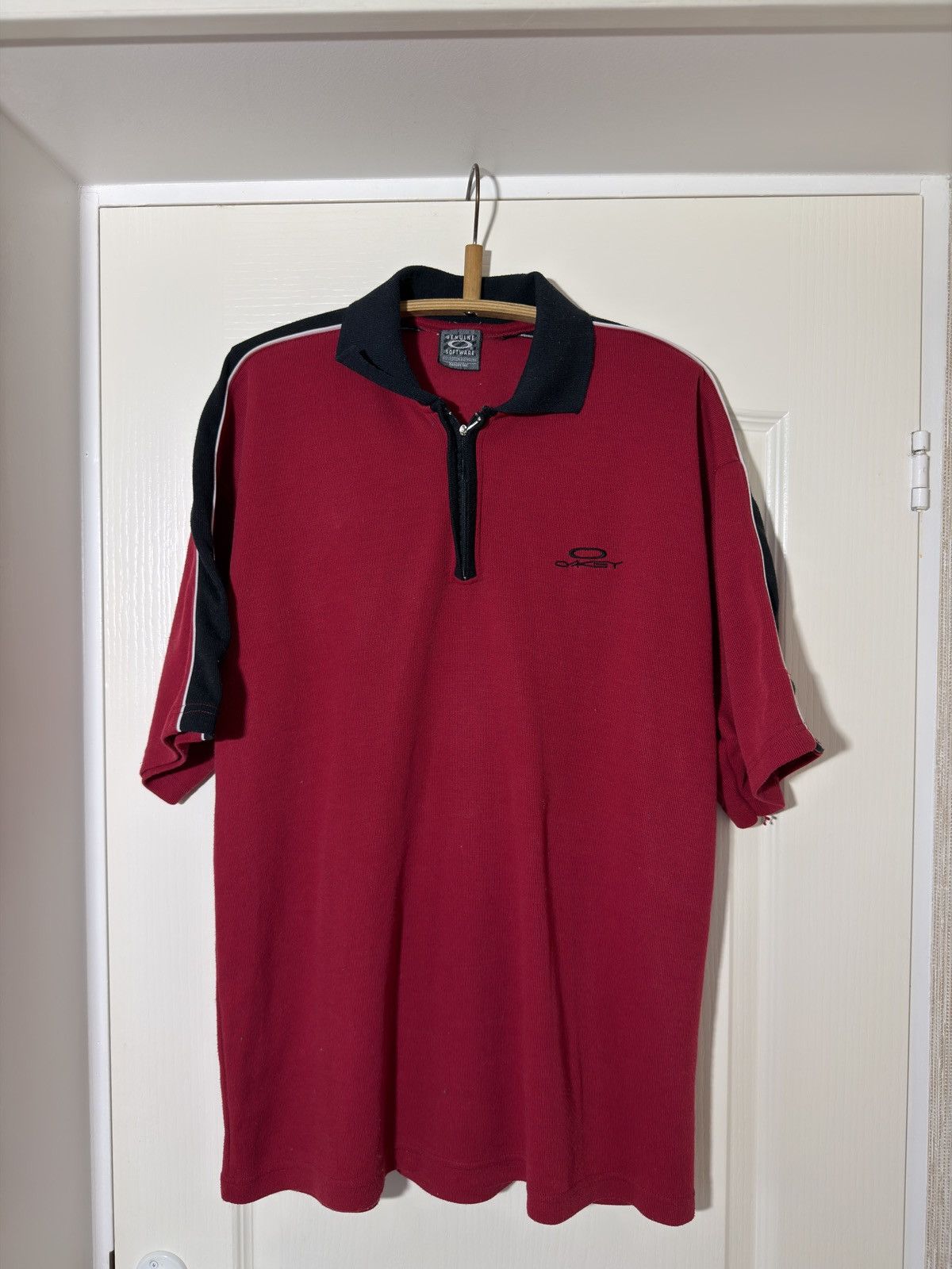 Oakley Vintage Oakley Software 1/4 Zip Ribbed Polo Shirt Red/Black Size US L / EU 52-54 / 3 - 1 Thumbnail