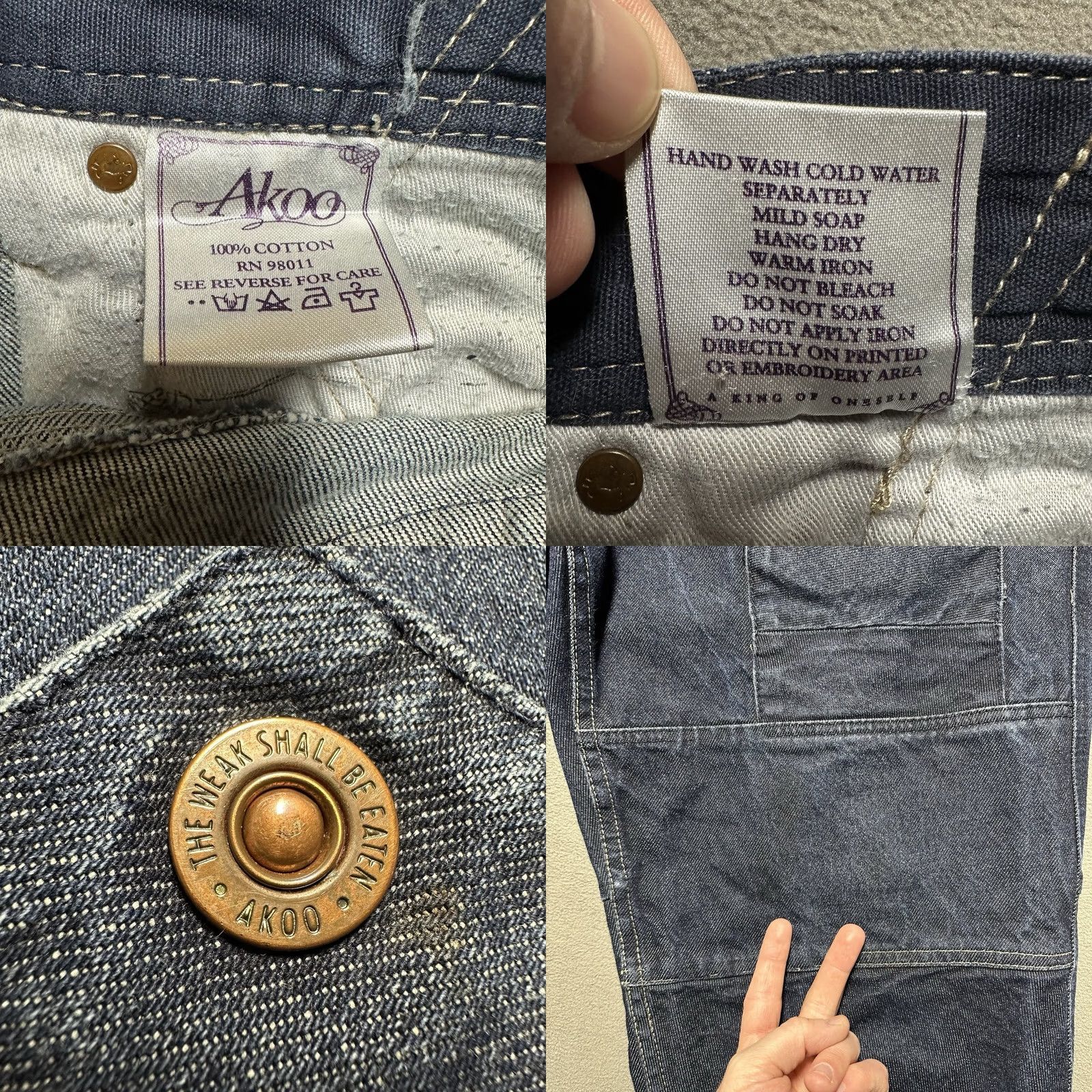 Denime Akoo Jeans Mens 38 (38x32.5) Blue Denim Carpenter Hammer Loop Streetwear Y2K GUC Size US 38 / EU 54 - 8 Thumbnail