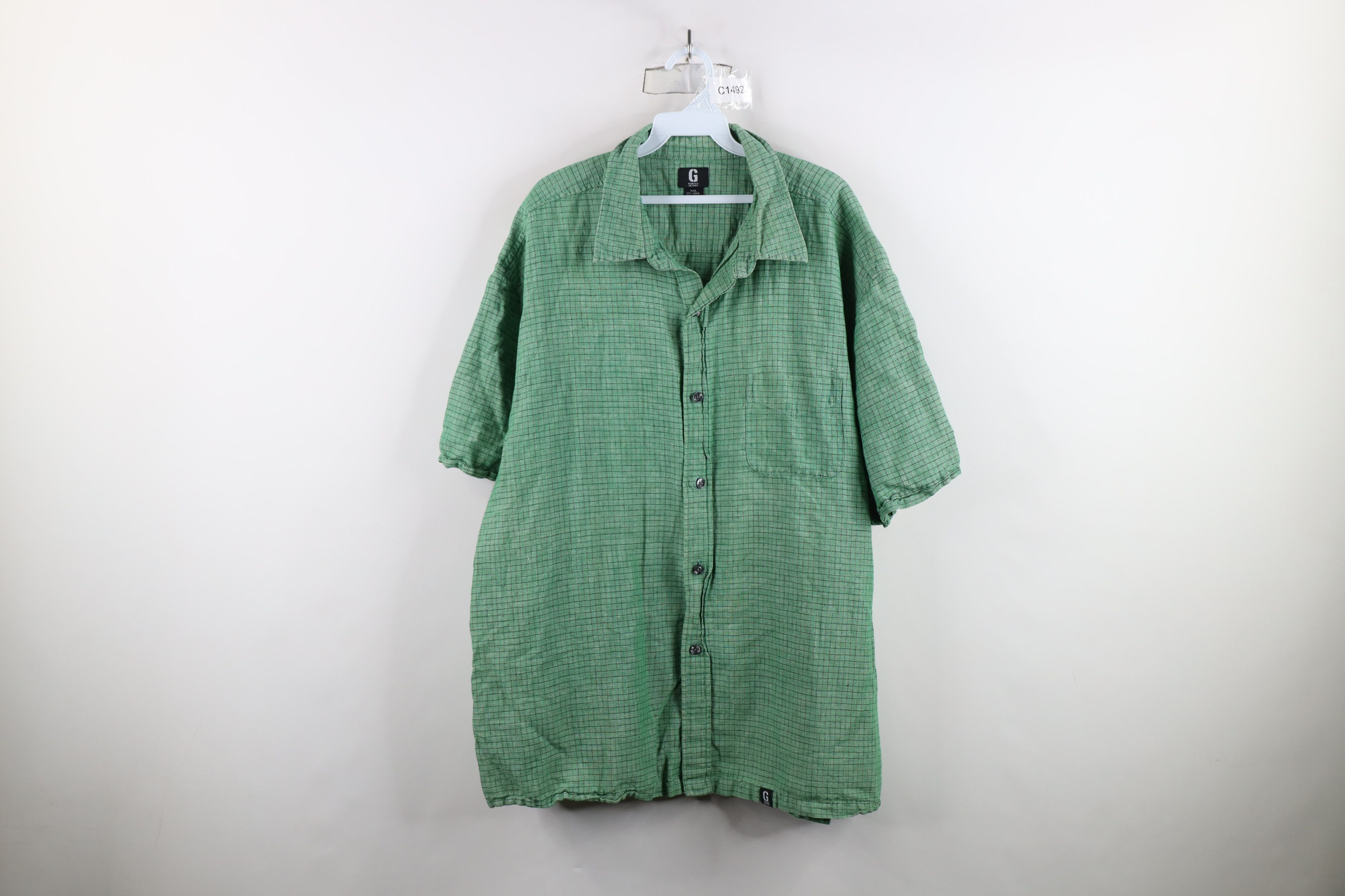Guess × Vintage Vinage 90s Guess Linen Short Sleeve Button Shirt Green Plaid Size US XXL / EU 58 / 5 - 1 Thumbnail