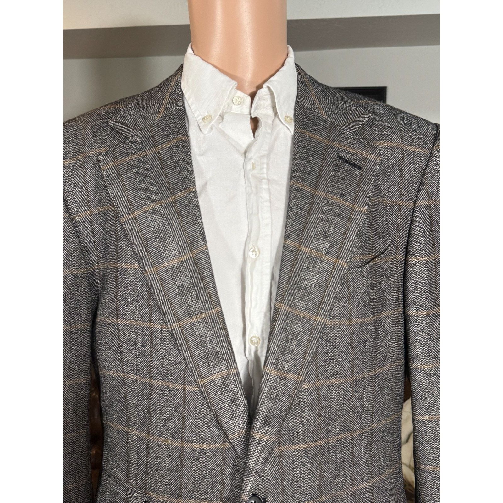 Tom Ford Tom Ford Herringbone Tweed Camel Sport Coat 56 46L Wool Gray Size 46L - 2 Thumbnail