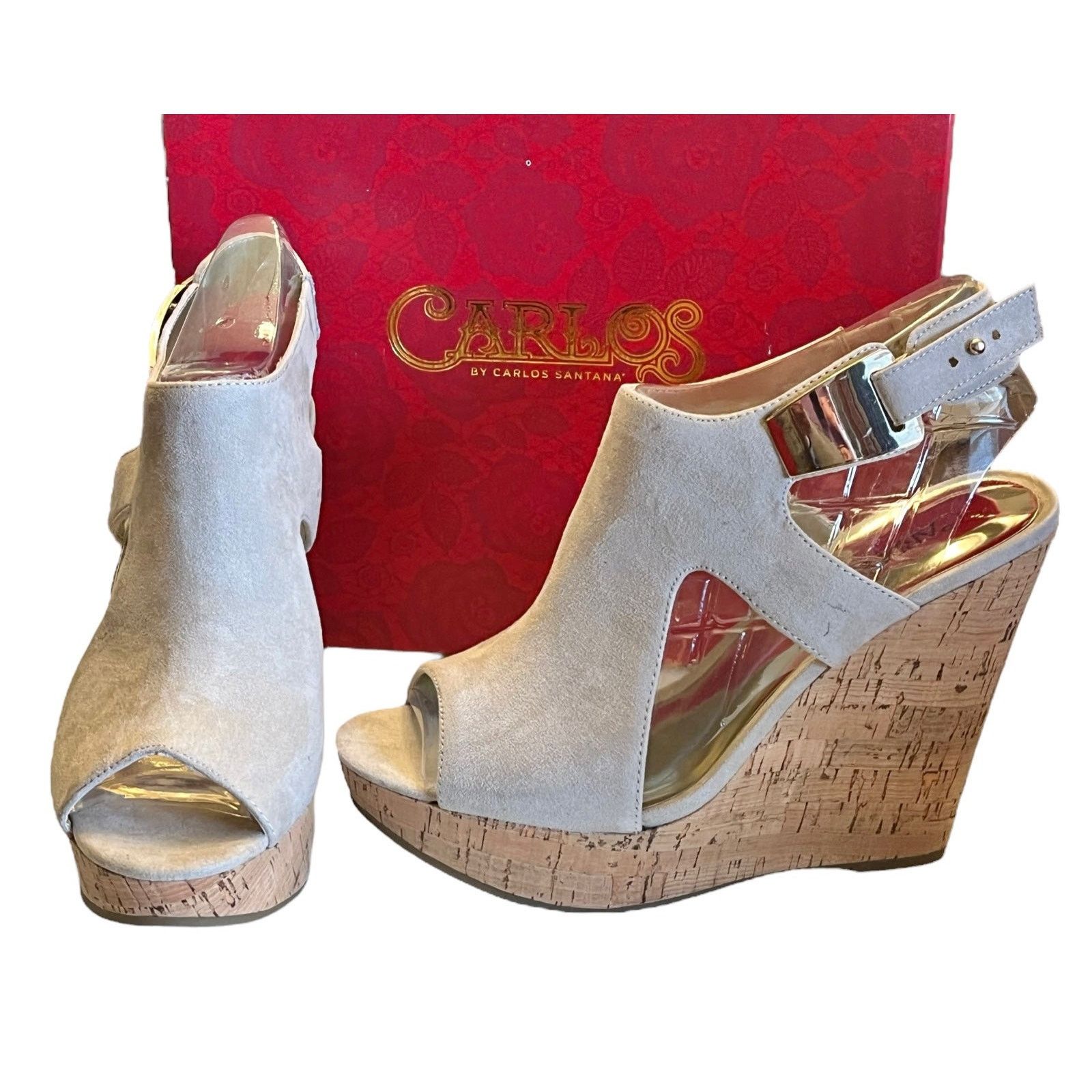 Vintage Carlos Santana Espadrille Sandals Platform Shoes 9.5 Wedge in White, Women's