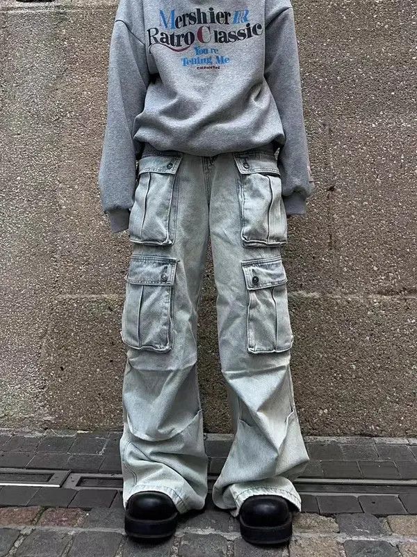 Japanese Brand VIBE Retro multi-pocket workwear wide-leg floor-length jeans Size US 34 / EU 50 - 1 Thumbnail