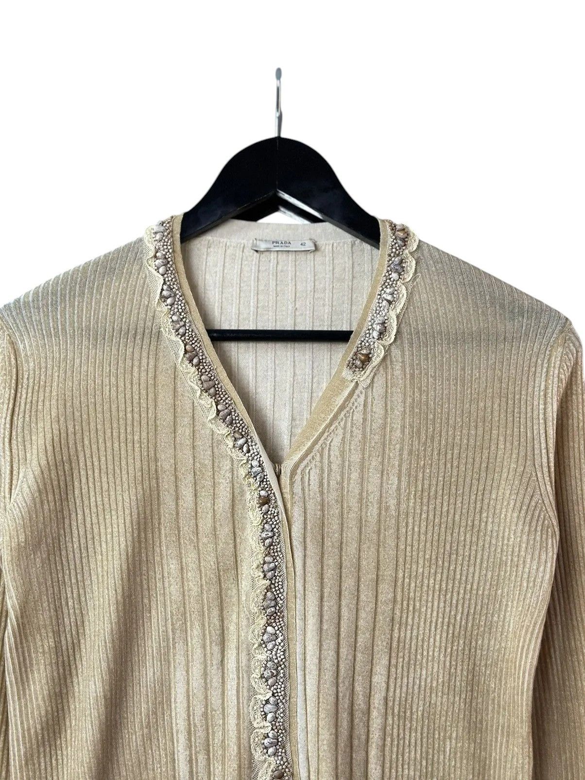 Prada Beige Prada Wool Cardigan Lana Maglioni Gilet W42 S/M Size M / US 6-8 / IT 42-44 - 6 Thumbnail