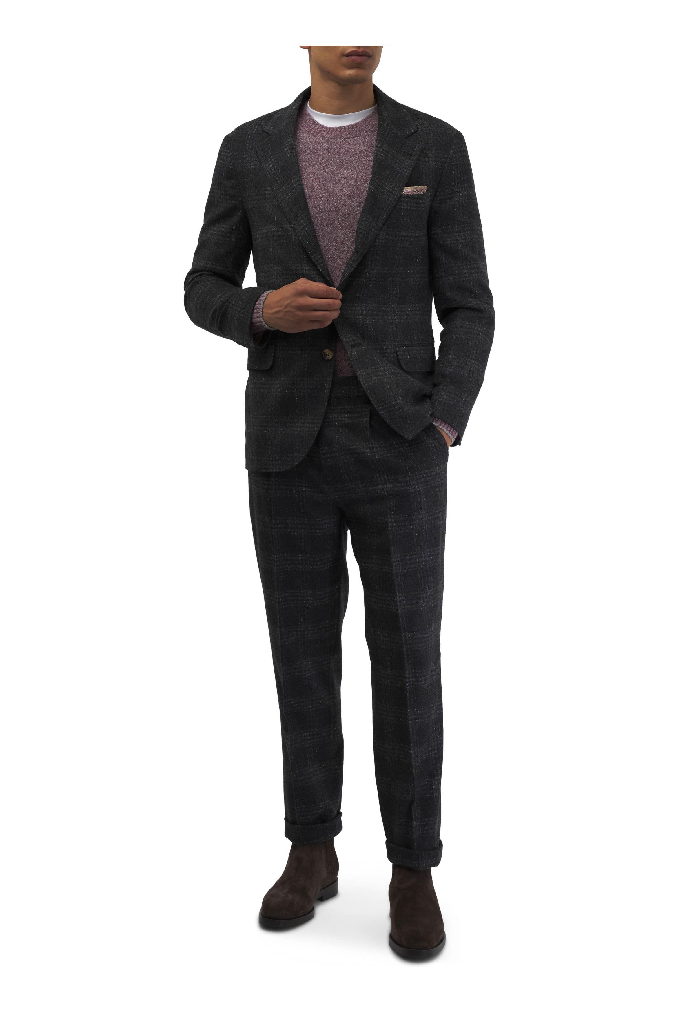 Brunello Cucinelli o1mtch0225 Plaid Leisure Silk & Wool Suit Charcoal Size US S / EU 44-46 / 1 - 4 Thumbnail