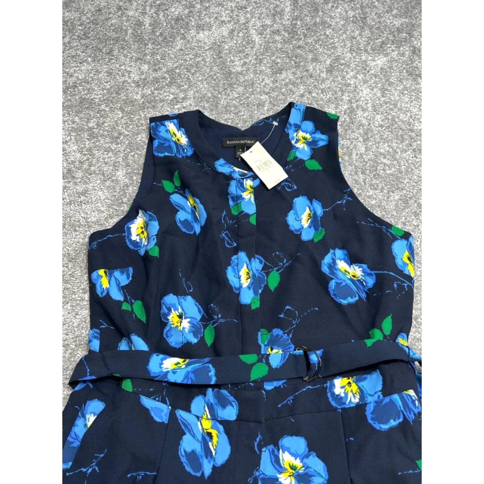 Banana Republic Banana Republic Jumpsuit Womens 6 Cropped Floral Blue Belted Wide-Leg V-Neck Sleeveless Casual Modern One-Piece Adult Regular Womens Size 28" / US 6 / IT 42 - 3 Thumbnail