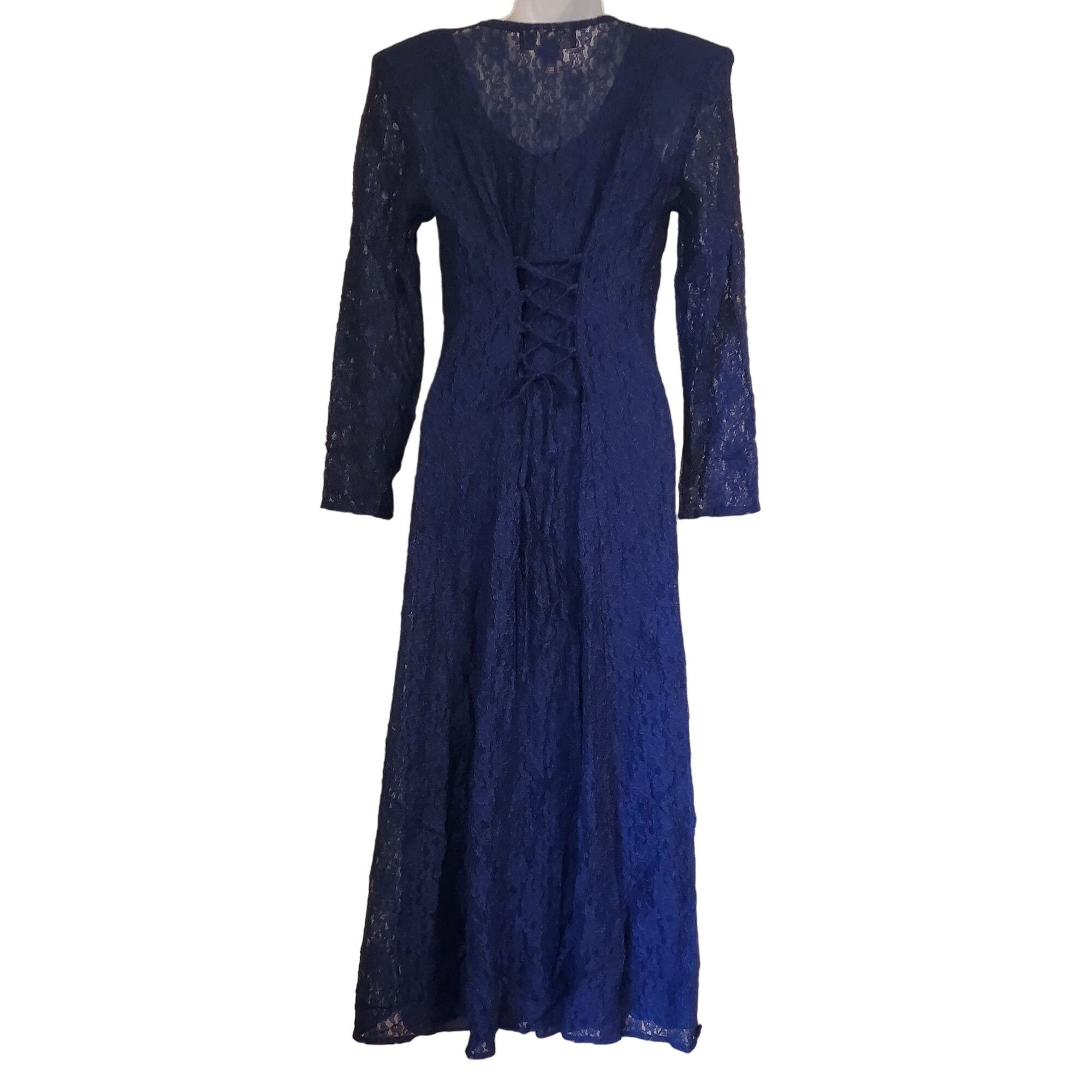 Other All that Jazz 7 8 Blue Lace Vintage Dress V Neck Formal Cosp Size M / US 6-8 / IT 42-44 - 2 Thumbnail