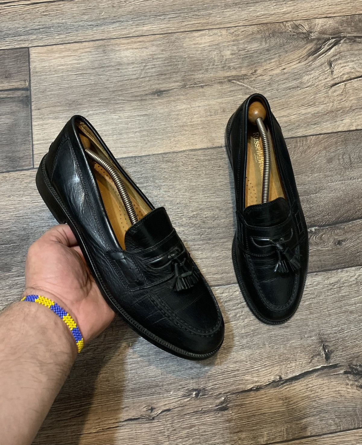 image of Italian Designers x Leather Russel & Bromley Black Leather Loafers Made In Italy, Men's (Size 10)