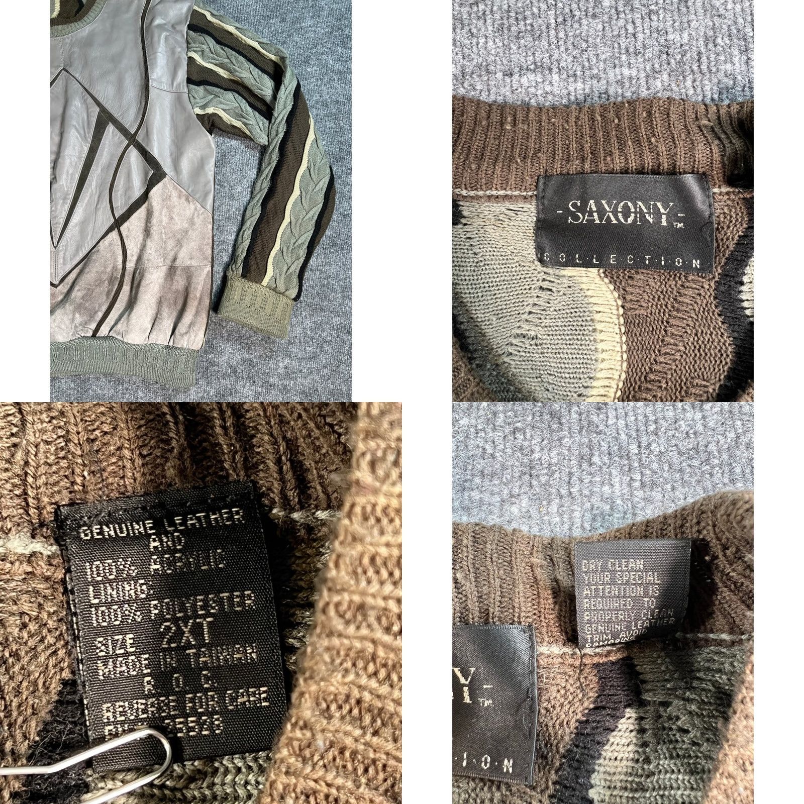 Vintage VINTAGE Saxony Collection Leather Suede Knit Sweater Mens 2XLT Gray Brown Patchwork 90s Size US XXL / EU 58 / 5 - 8 Thumbnail