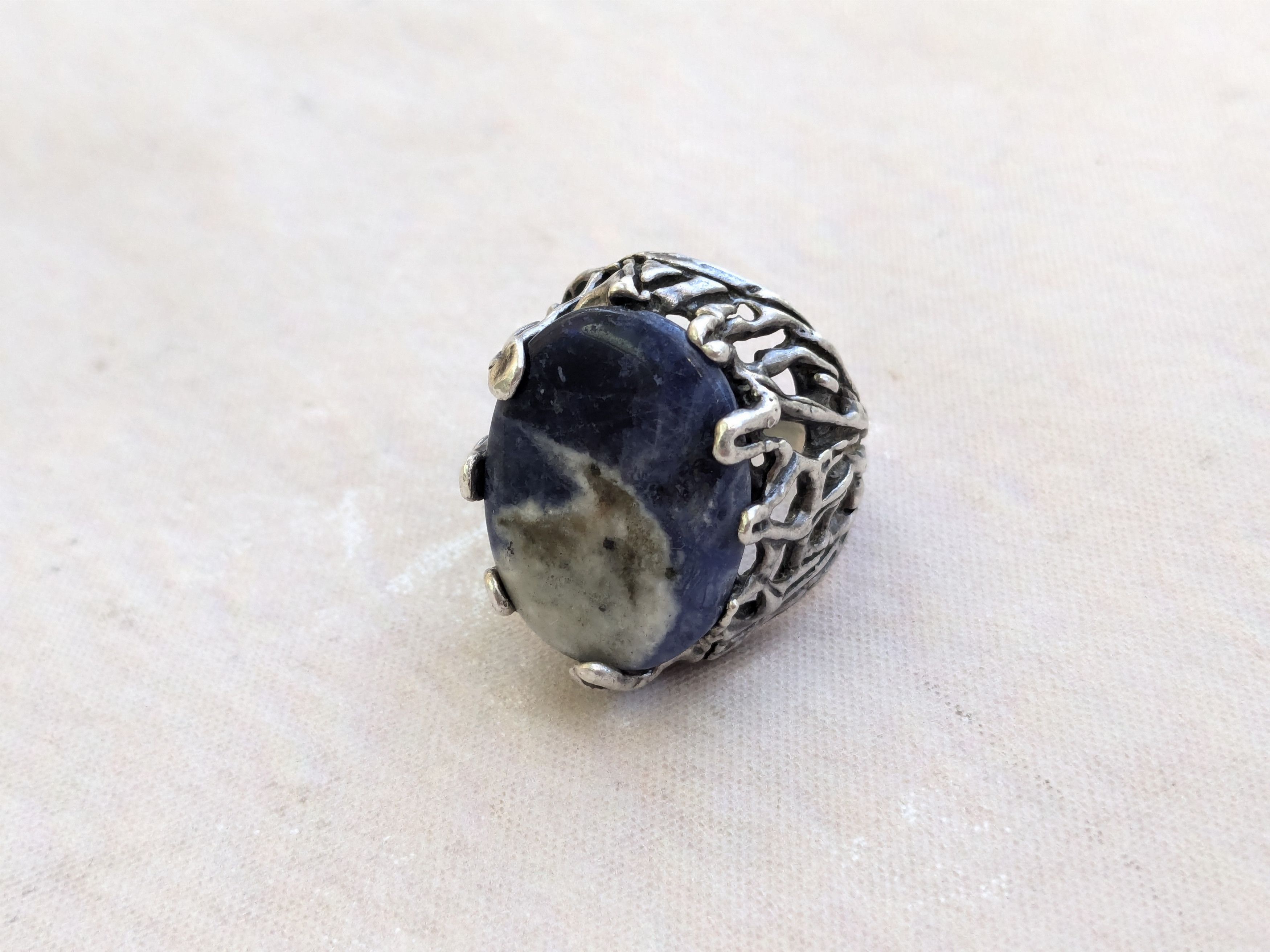 Vintage Vintage Sterling Silver Ring Blue Sodalite 11 Brutalist Size ONE SIZE - 4 Thumbnail