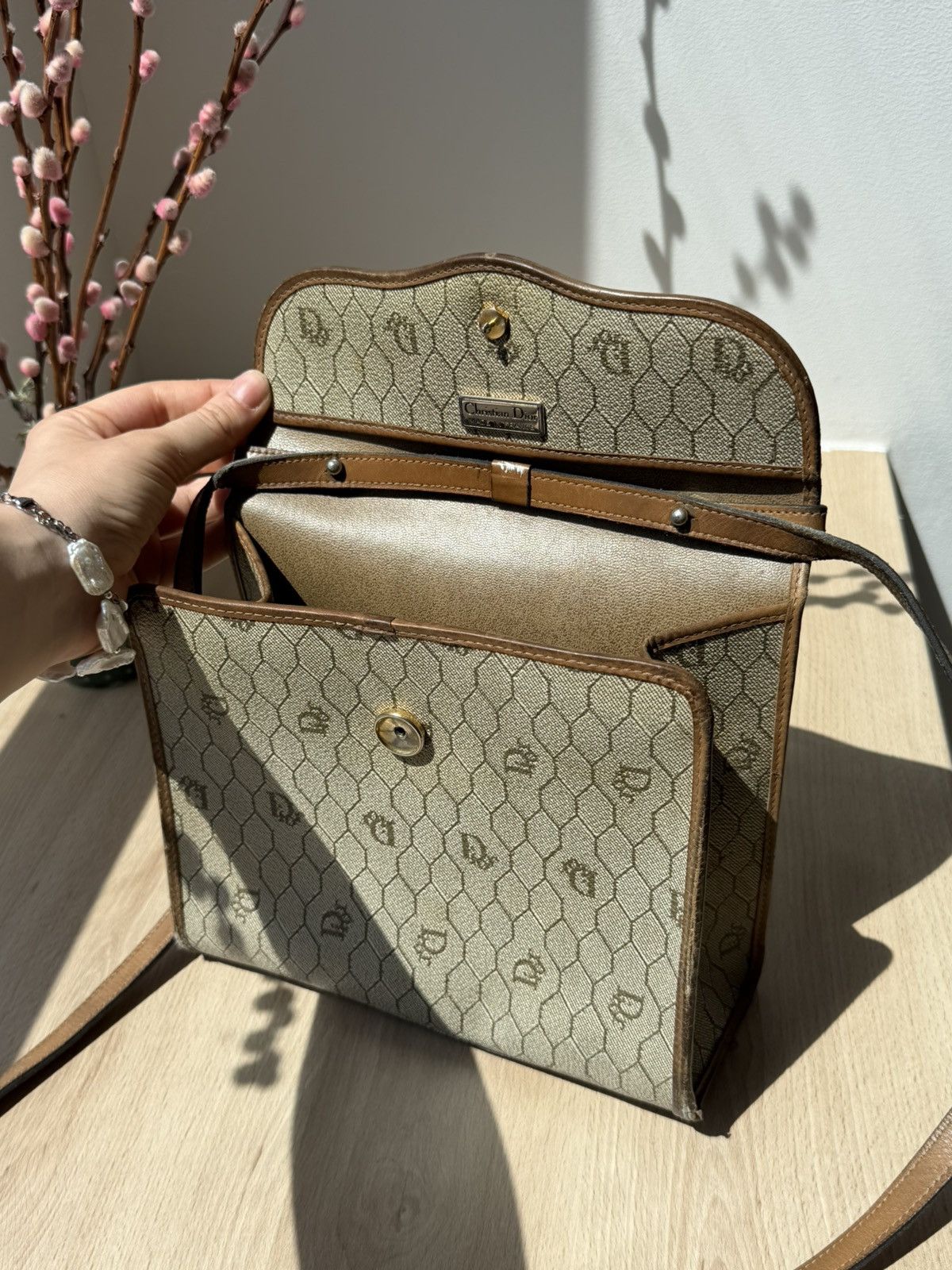 Dior Christian Dior France Vintage Honeycomb Canvas Leather Bag Size ONE SIZE - 3 Thumbnail