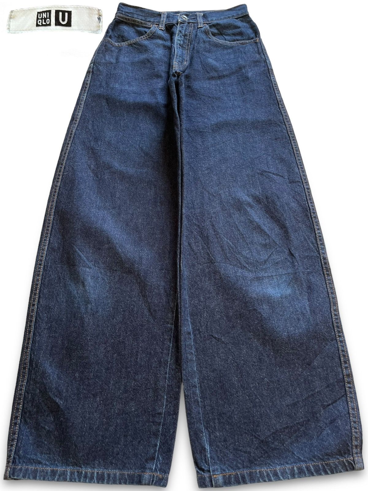 image of Christophe Lemaire x Uniqlo Vintage Uniqlo U Lemaire Wide Leg Raw Denim Baggy Jeans in Blue, Women'