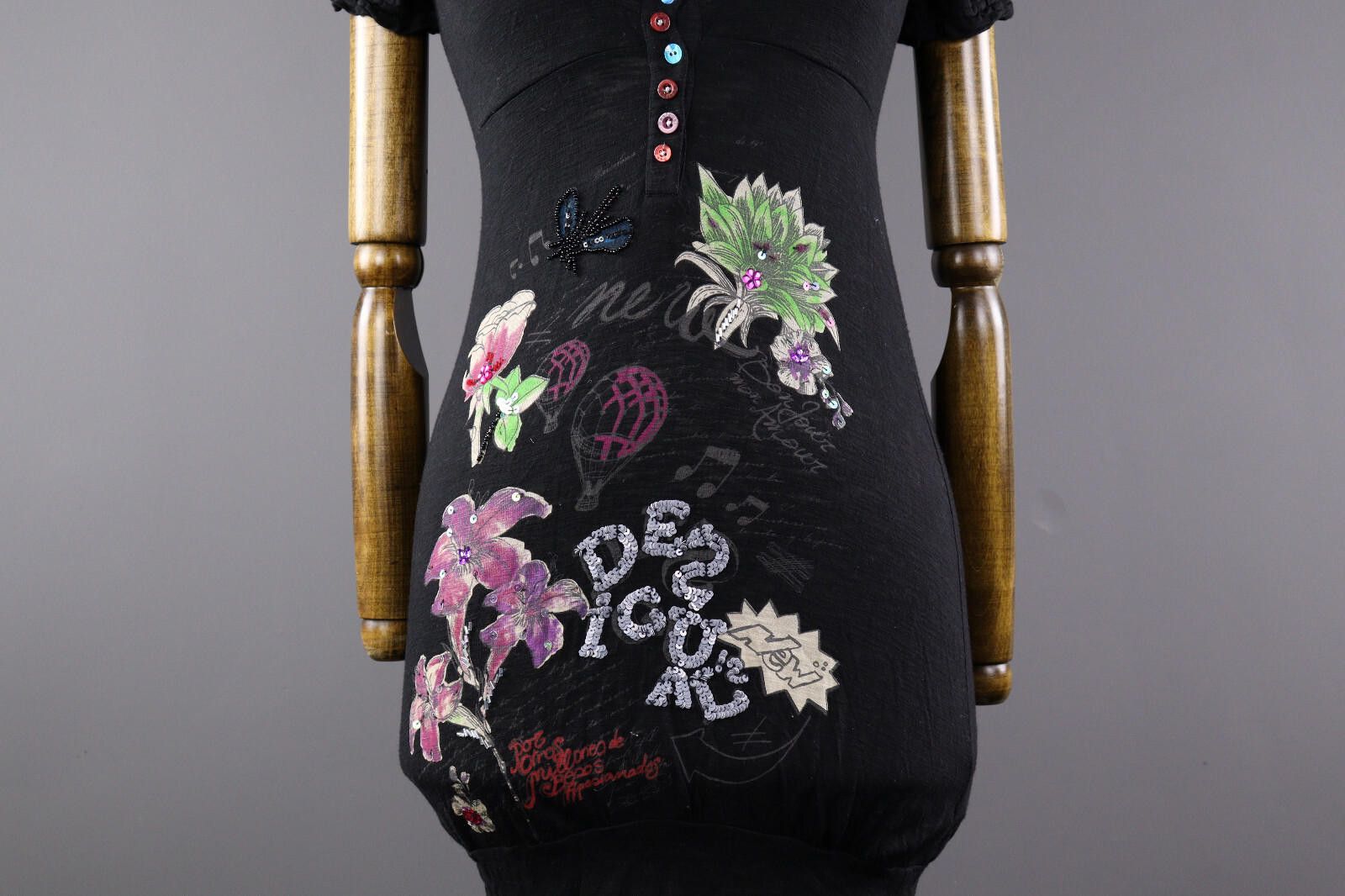 Desigual Desigual Black Floral Casual Summer Mini Dress Size XS Size XS / US 0-2 / IT 36-38 - 3 Thumbnail