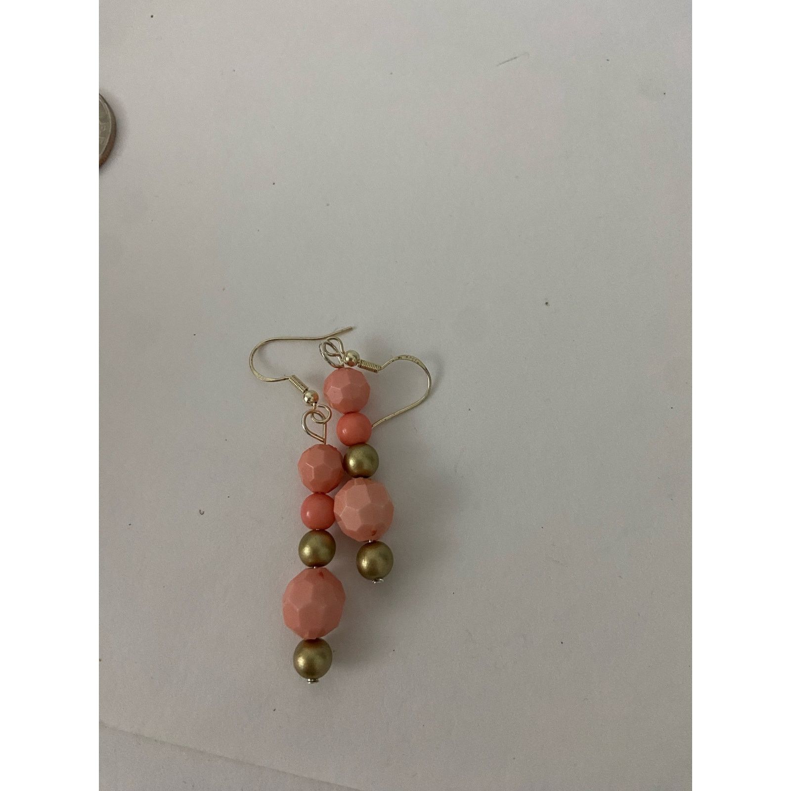 Handmade handmade salmon pink and gold bead earrings Size ONE SIZE - 4 Thumbnail