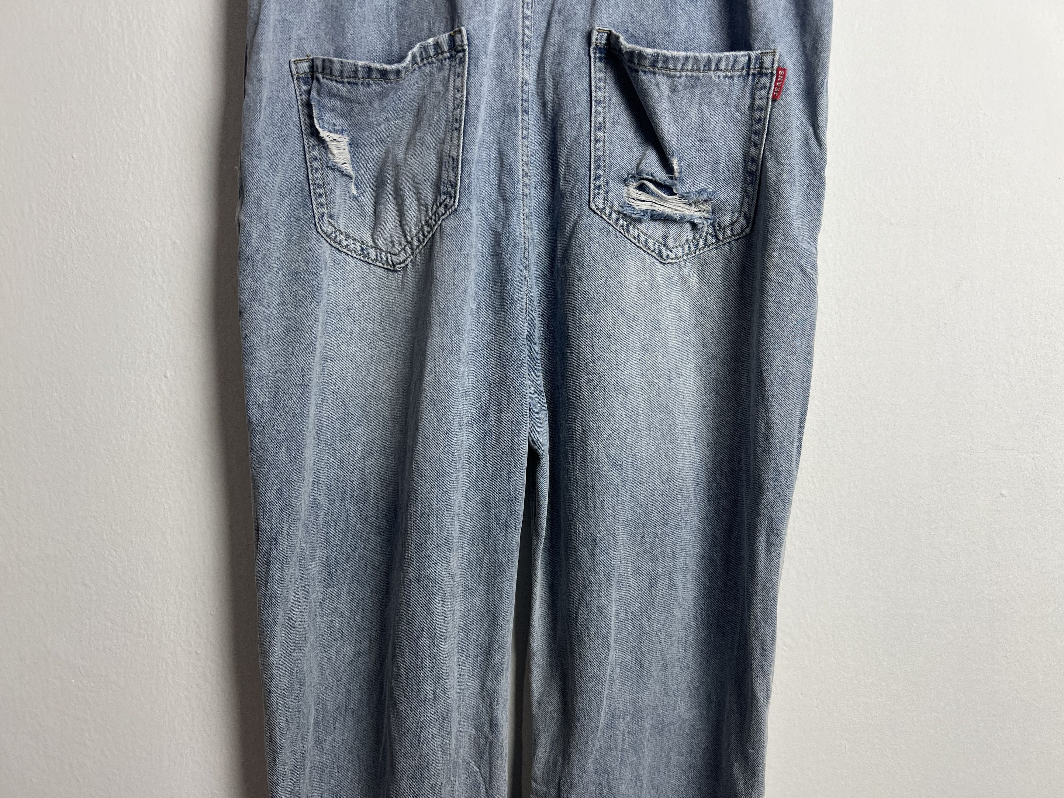 If Six Was Nine 5u Shops Light Wash Distressed Denim Overalls Size US 35 - 9 Thumbnail