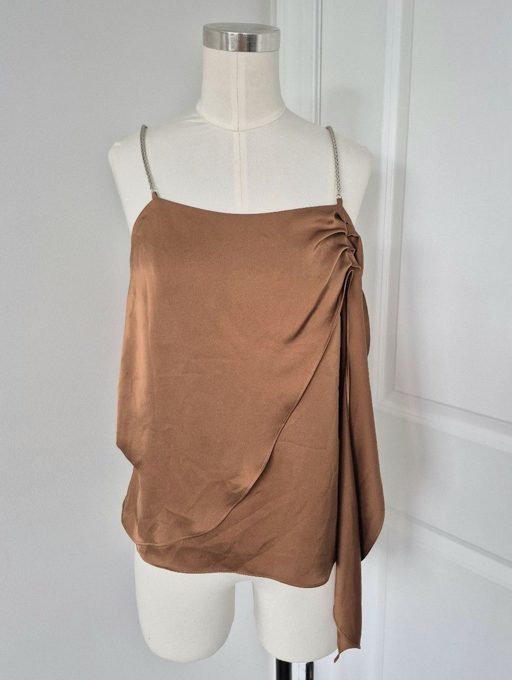 Ramy Brook Chrissy Copper Satin Asymmetrical Chain Strap Tank Party Size S / US 4 / IT 40 - 3 Thumbnail