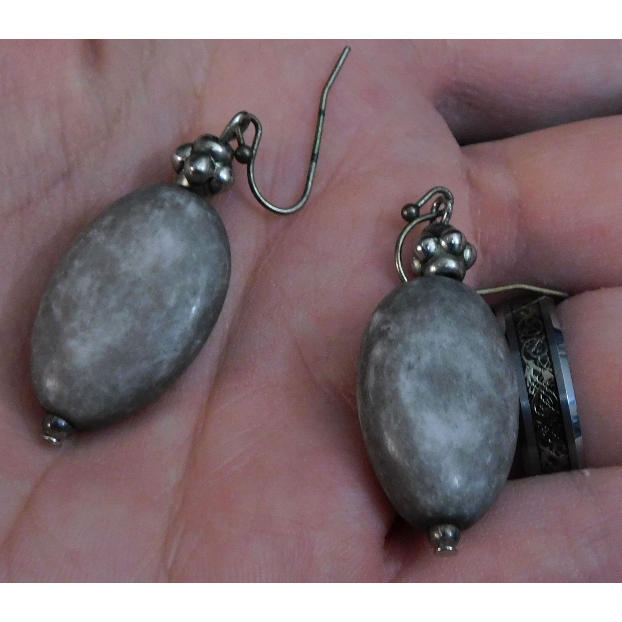 Other Casual Rustic Grey Stone Earrings With Silver Tone Hook Back Size ONE SIZE - 1 Thumbnail
