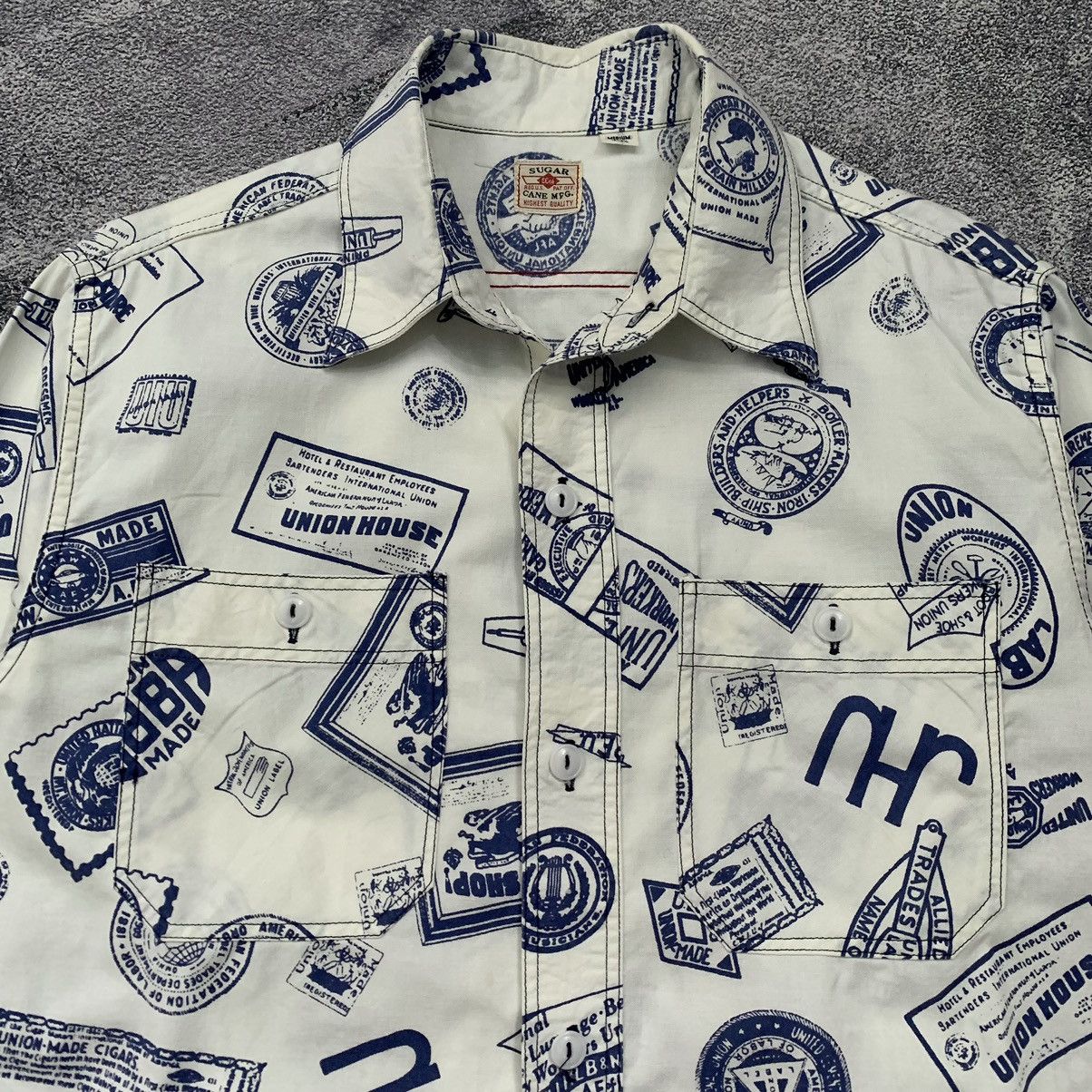 image of Sugar Cane Union Made Logo Shirt in White, Men's (Size Medium)