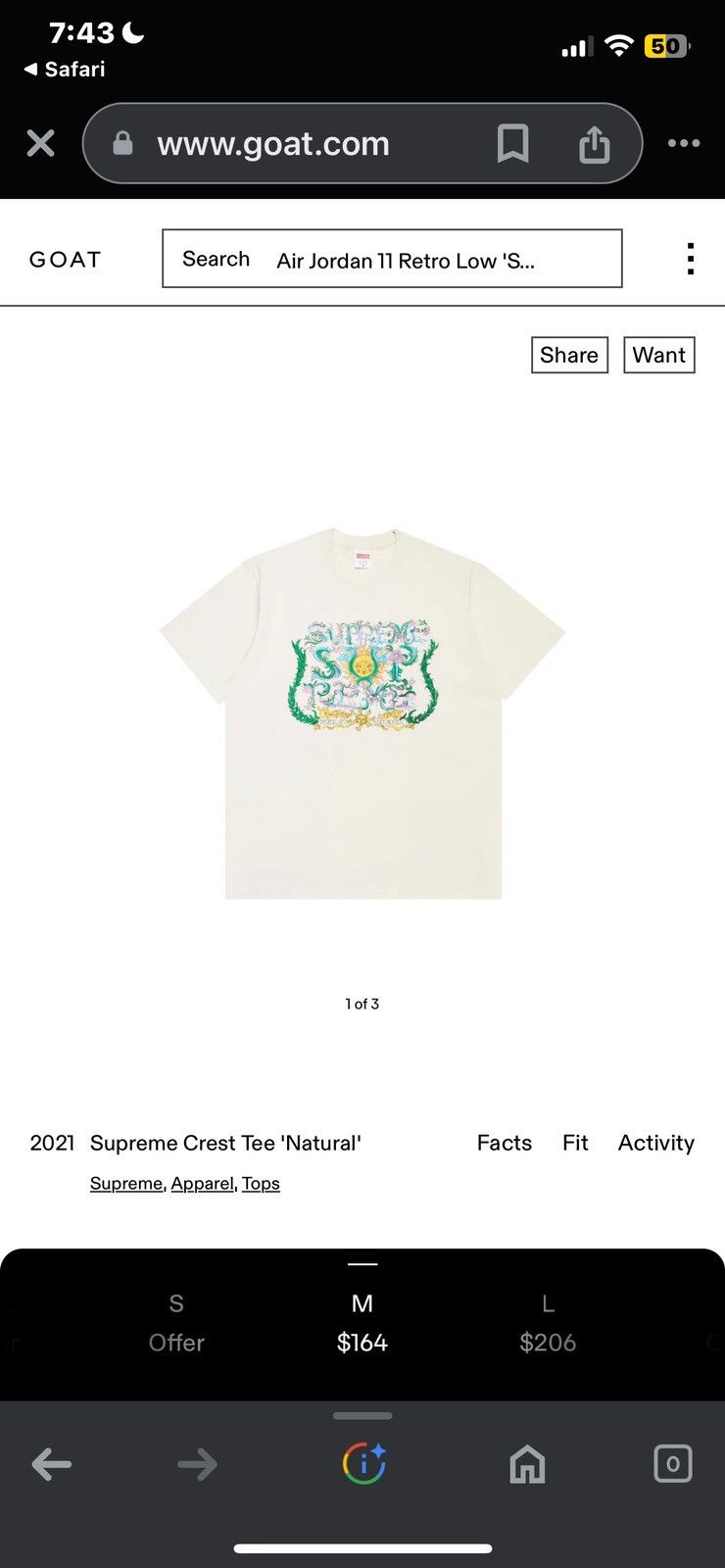 Supreme Supreme natural crest tee Size US M / EU 48-50 / 2 - 5 Thumbnail