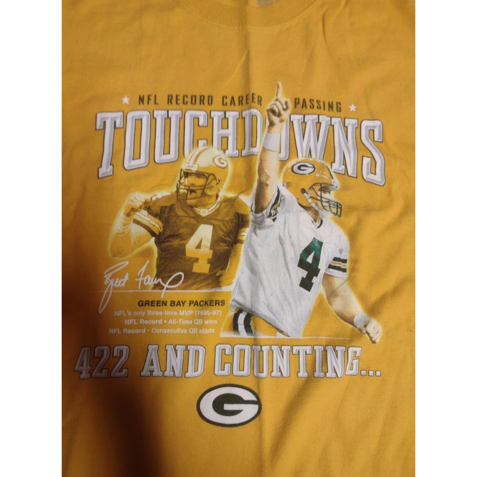 Reebok VINTAGE Brett Favre Packers T-Shirt XL Men Reebok Shirt NFL Football 90s Yellow Crew Neck Graphic Tee Mens Size US L / EU 52-54 / 3 - 3 Thumbnail