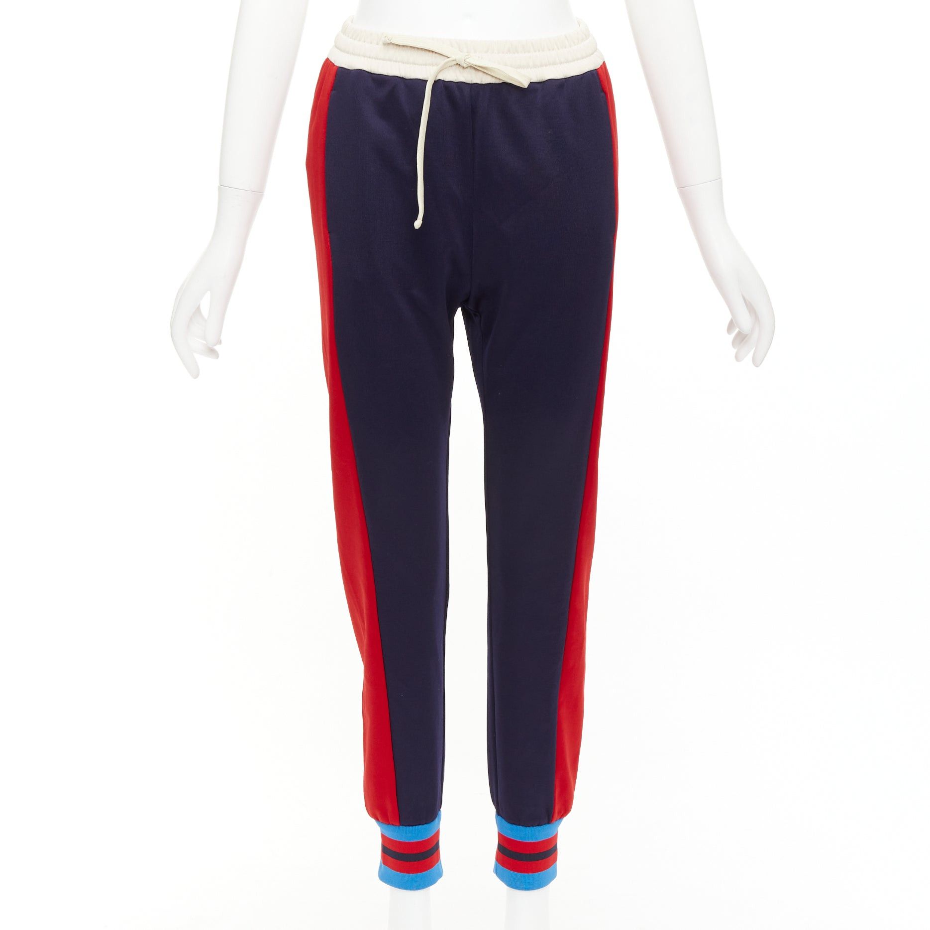 GUCCI navy tricolor stripes colorblock tapered track sweat pants XS