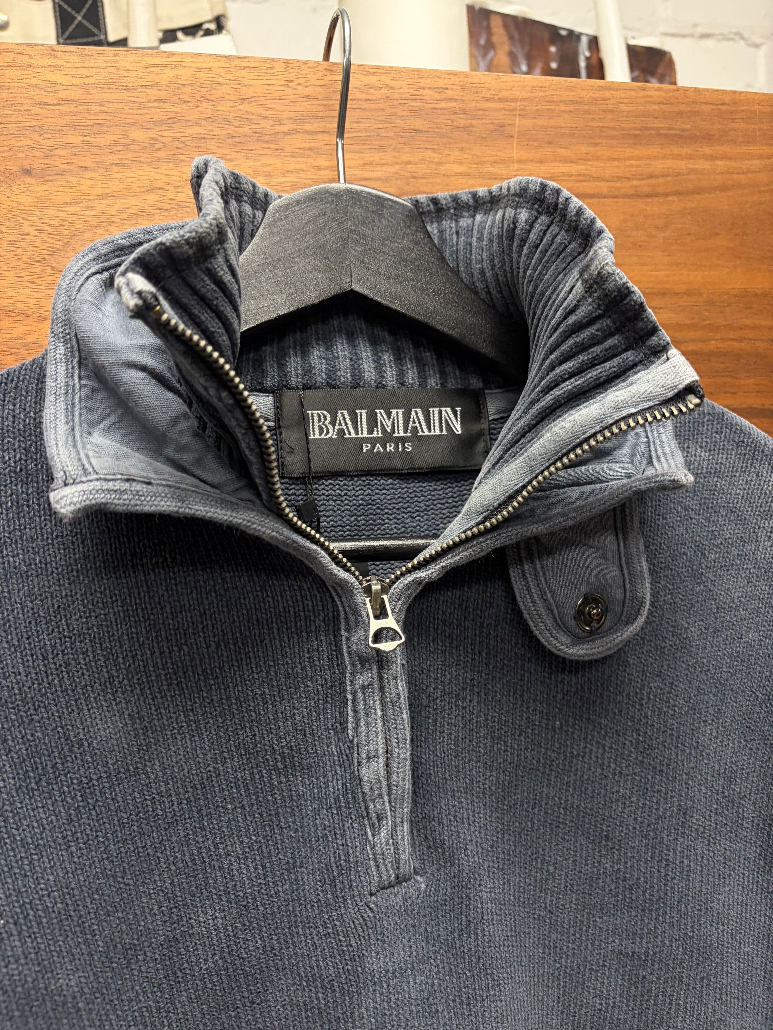 Balmain Balmain Quarter Zip ‘Double Layered Collar’ Ribbed Knit Sweater Size US L / EU 52-54 / 3 - 3 Thumbnail