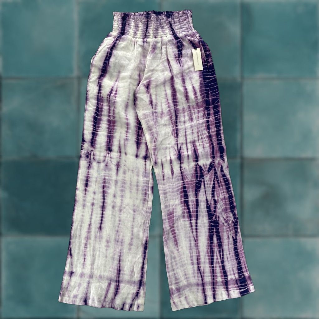 Anthropologie Cloth & Stone X Anthropologie Wide Leg Pants Women's Small Purple Tie Dye Linen Size 42" / US 20 - 1 Thumbnail