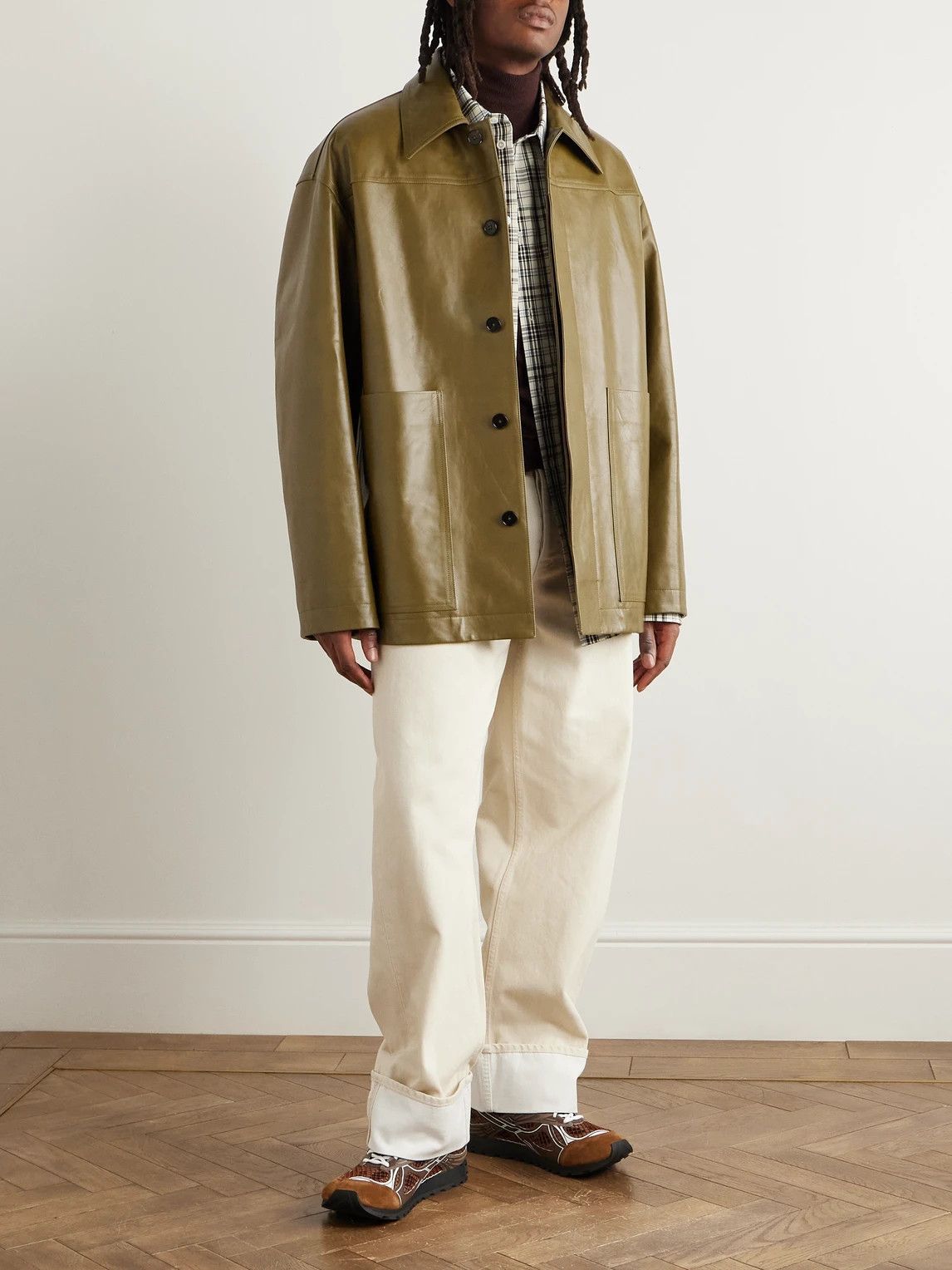 Jil Sander o1loc1c0426 Oversized Leather Jacket in Brown Size US M / EU 48-50 / 2 - 2 Thumbnail