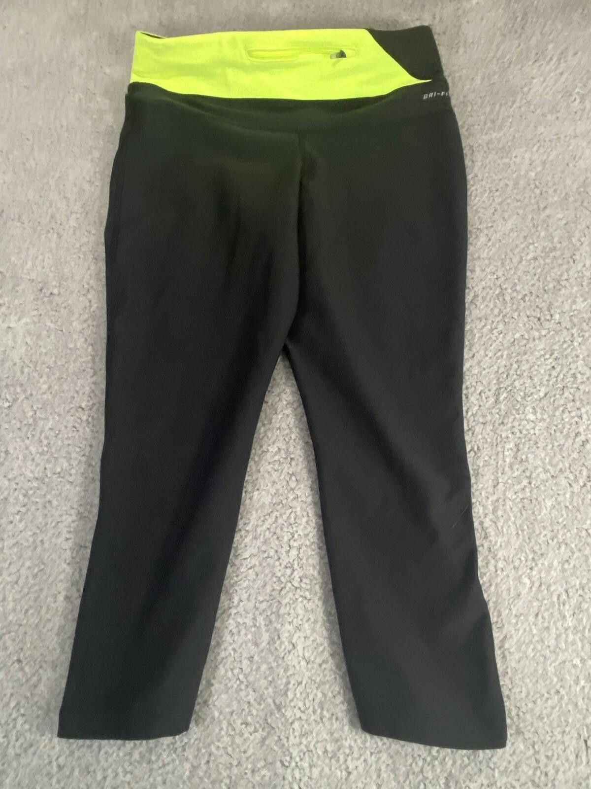 Nike Nike Dri-Fit Womens Small Athletic Pants Black / Neon Yellow Size 28" / US 6 / IT 42 - 2 Thumbnail