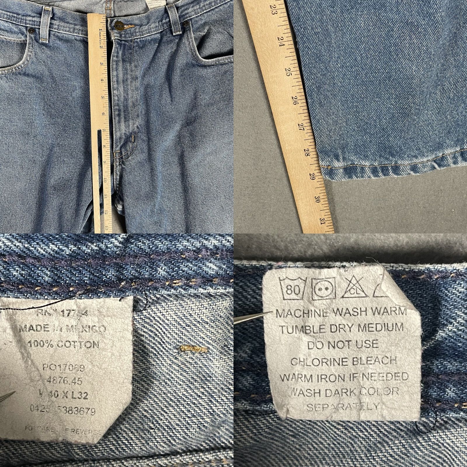 Vintage VINTAGE Key Jeans Mens 40x32 Medium Wash Distressed Straight 90s Grunge Logo Embroidered 5-Pocket Denim USA Rock Mens Size US 40 / EU 56 - 8 Thumbnail
