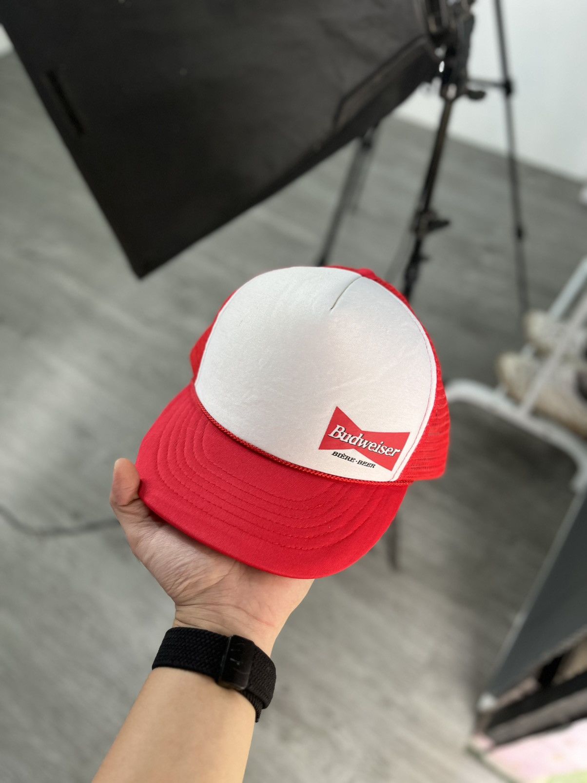 Budweiser Vintage Budweiser Red Trucker Hat 90s Size ONE SIZE - 1 Thumbnail