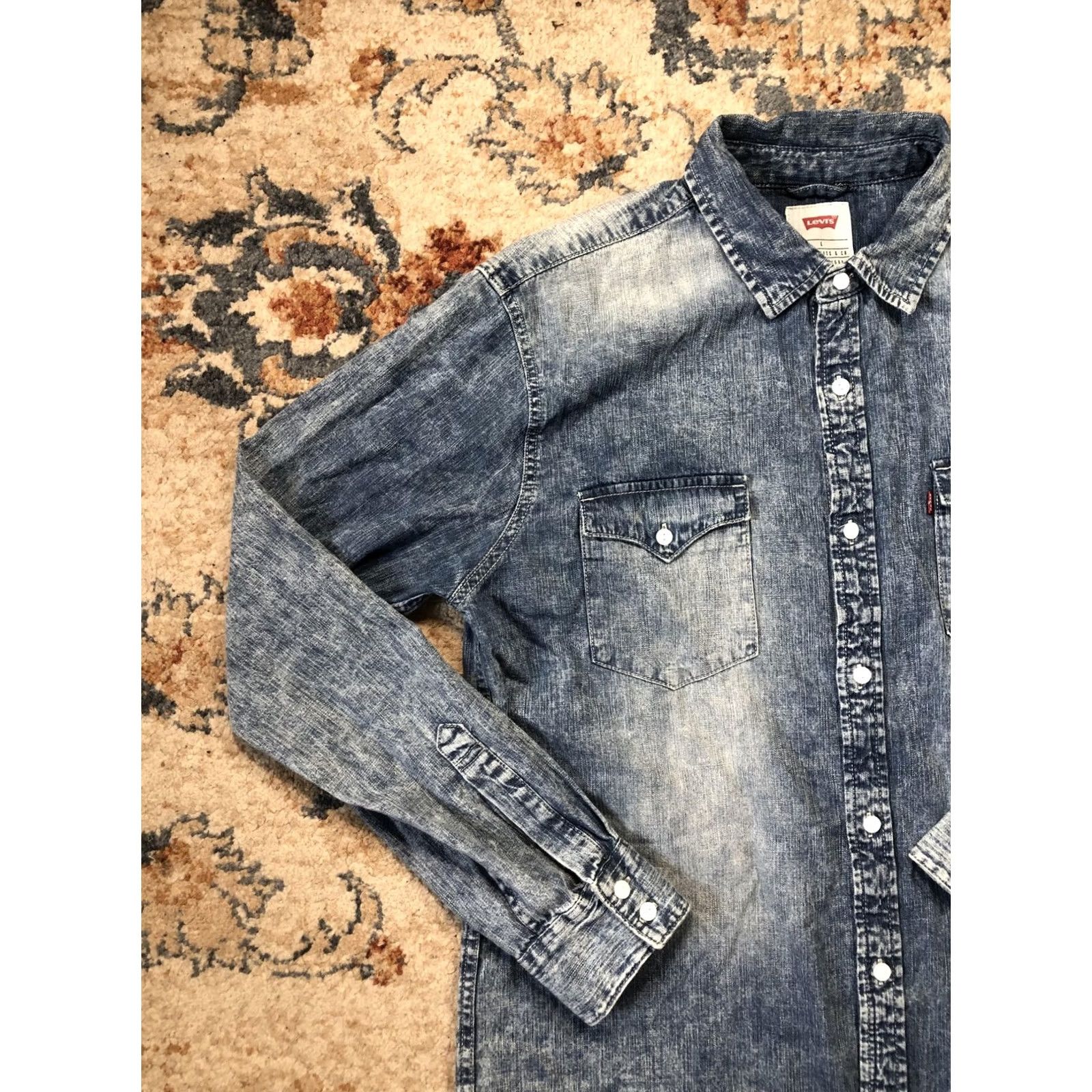 Levi's Levi's Shirt Mens Large Blue Acid Wash Denim Western Button-Down Cowboy Size US L / EU 52-54 / 3 - 3 Thumbnail