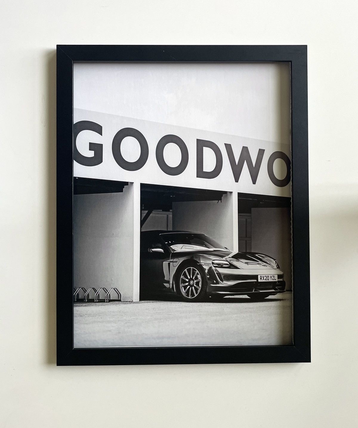 Porsche Design × Vintage Porsche car on track black/white photo Poster framed 9x11 Size ONE SIZE - 1 Thumbnail