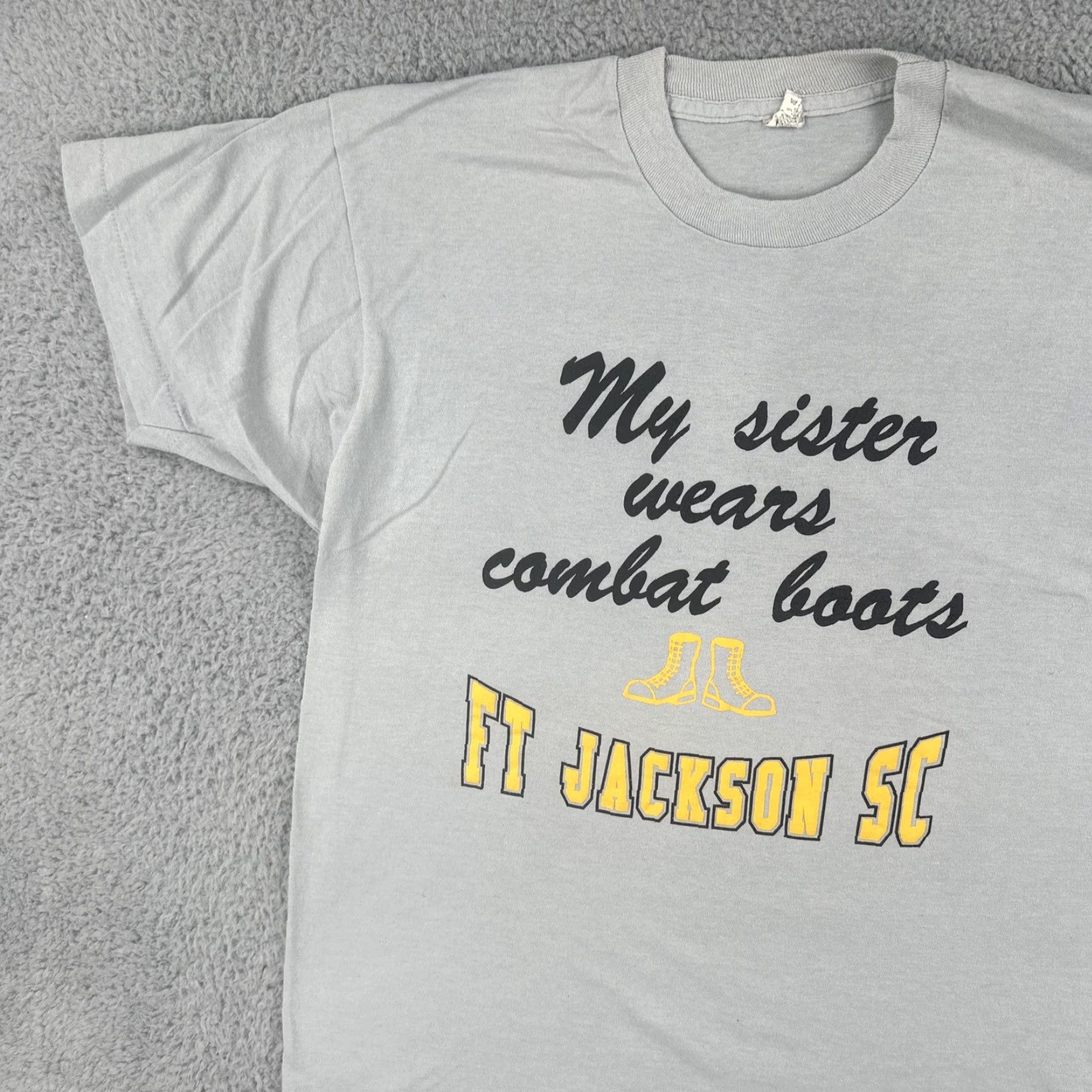Vintage VINTAGE Screen Stars Gray XL T Shirt Men 1980s Single Stitch Cotton USA Fort Jackson Graphic Tee Sportswear/Beach Size US XL / EU 56 / 4 - 7 Thumbnail