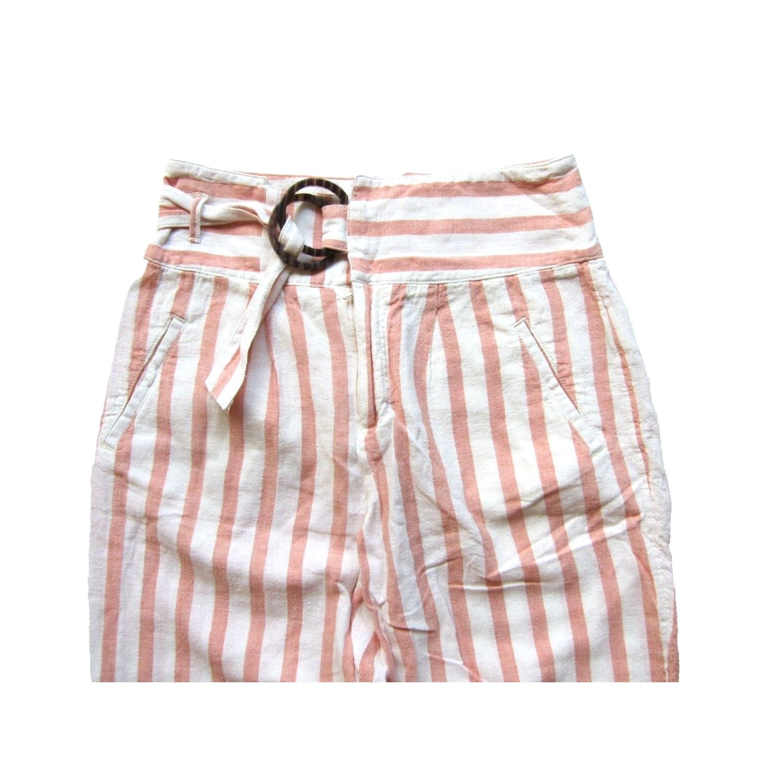 Anthropologie By Anthropologie White Pink Stripe Linen High Rise Pocket Chino Pant Women 2 Size 26" / US 2 / IT 38 - 4 Thumbnail