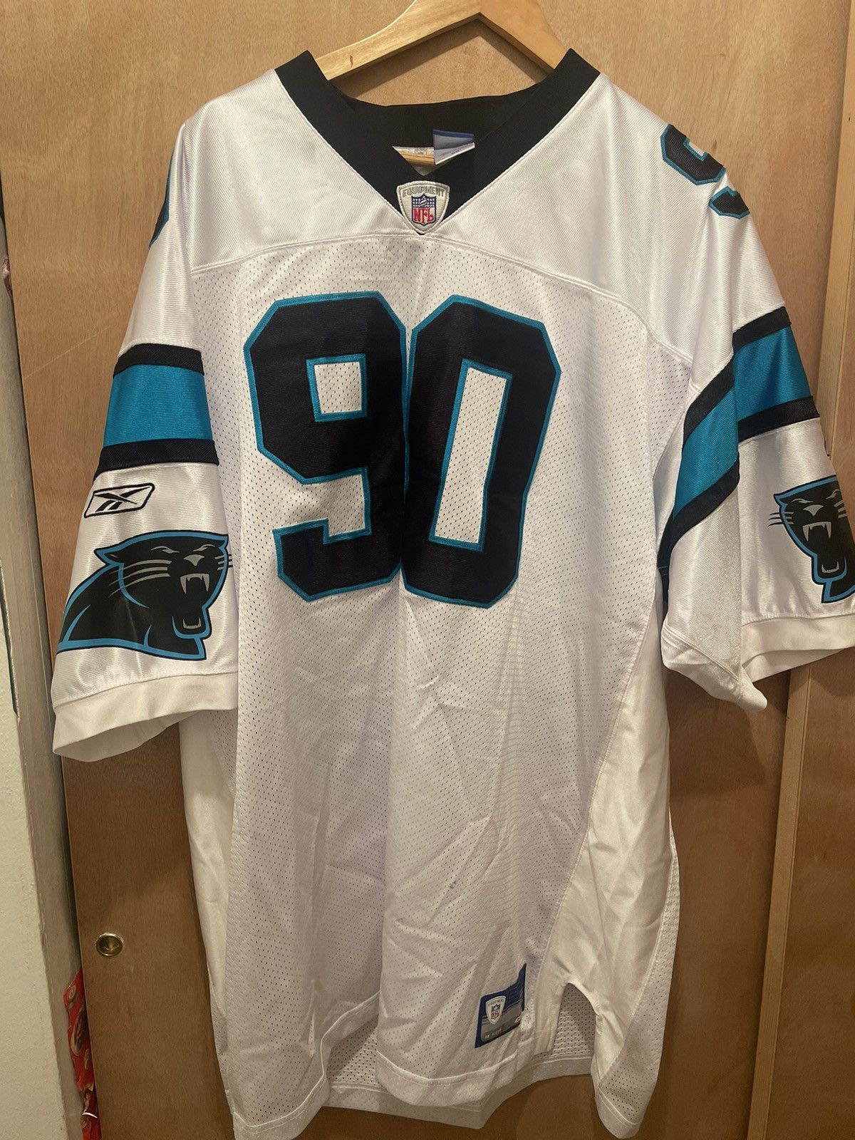 image of Reebok 100% Authentic 90 Julius Peppers Carolina Panthers in White, Men's (Size XL)