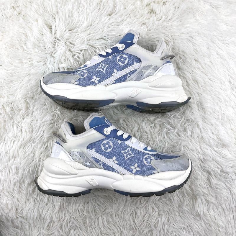 Louis Vuitton Louis Vuitton Run 55 Blue and White Sneakers -2505 Size US 8 / IT 38 - 4 Thumbnail