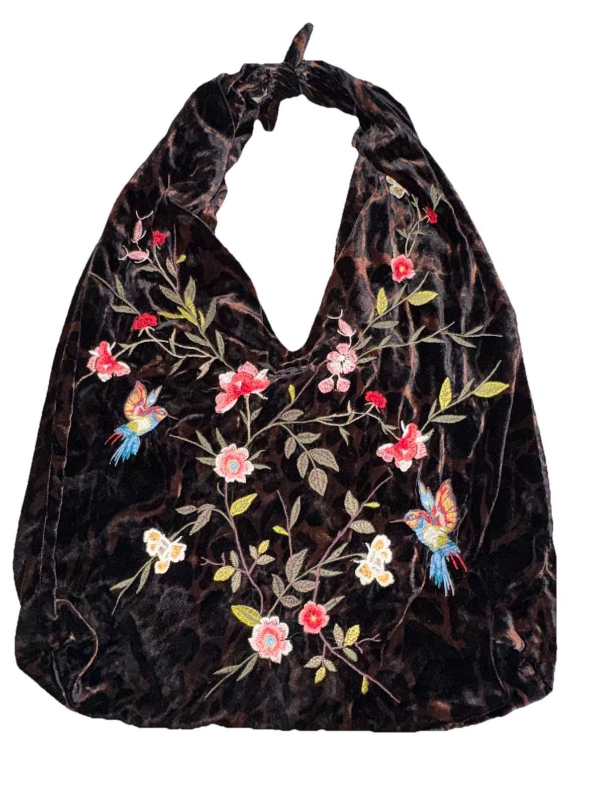 Johnny Was Johnny Was Leopard Print Velvet Hobo Bag Embroidered Birds Size ONE SIZE - 5 Thumbnail