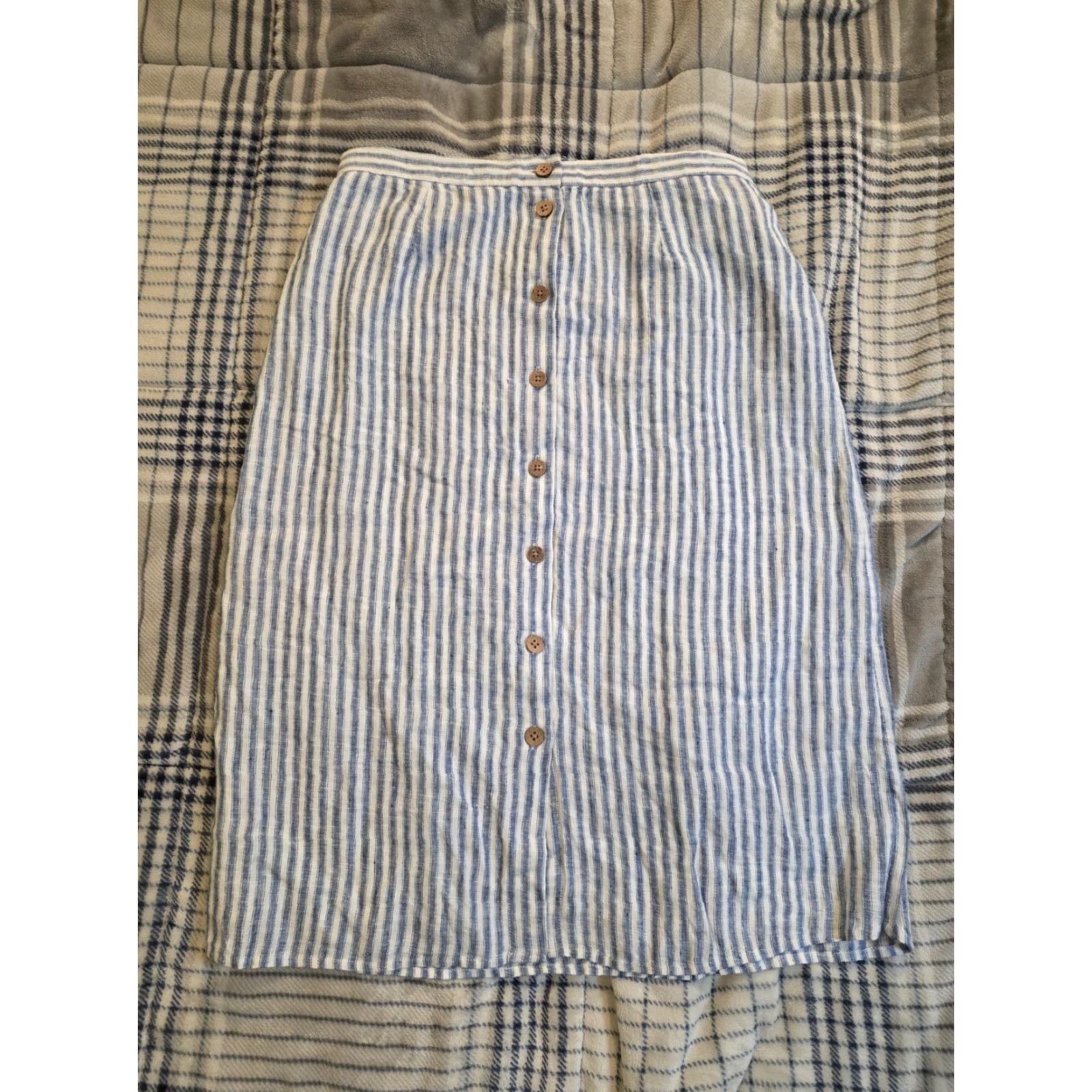 Faherty Faherty Whitley Linen Button Front Skirt Low Tide Stripe Blue Womens XL NEW NWT Size 40" / US 18 - 2 Thumbnail