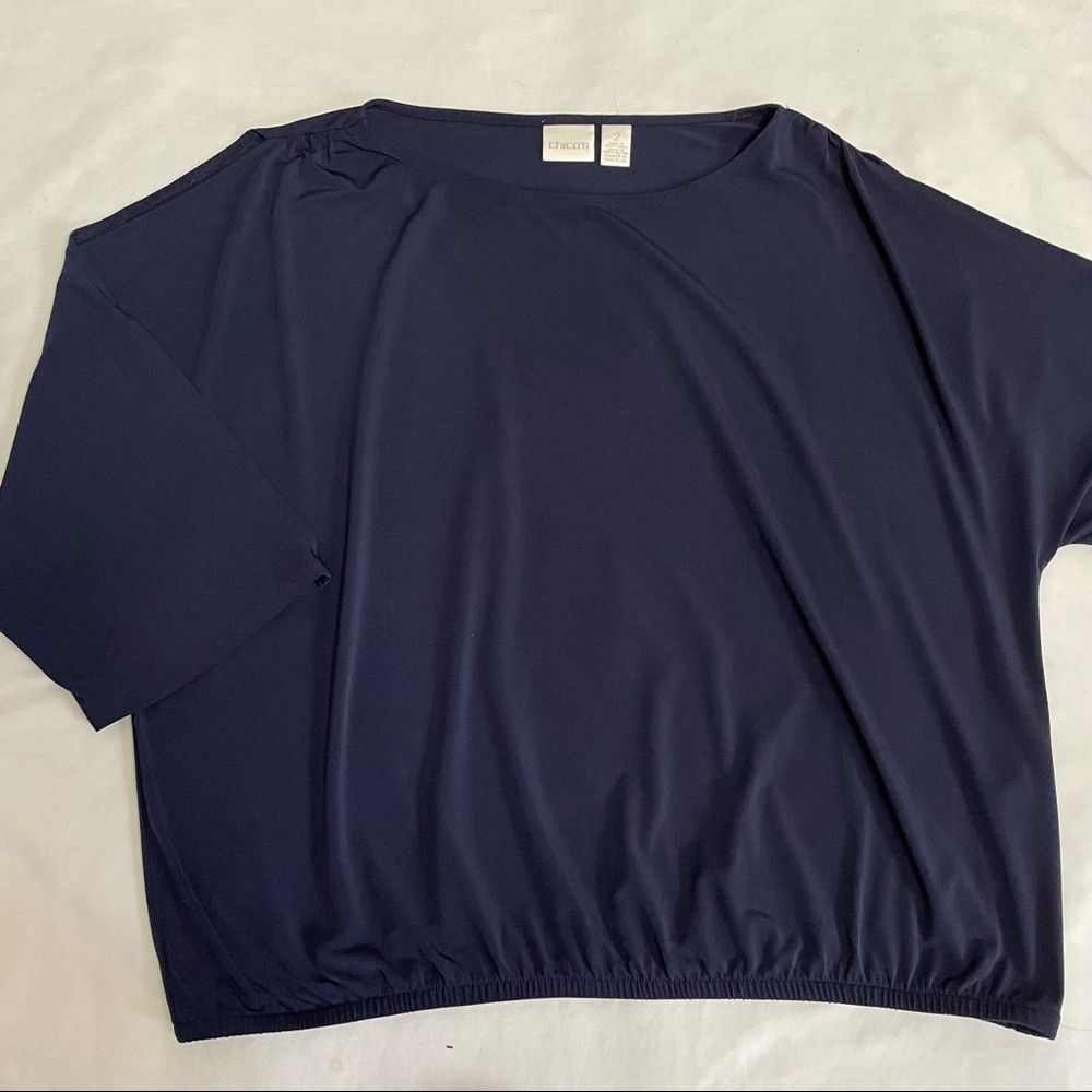 Chicos Chico’s Navy Split Sleeves Blouse Top Size 2 US L Size L / US 10 / IT 46 - 5 Thumbnail