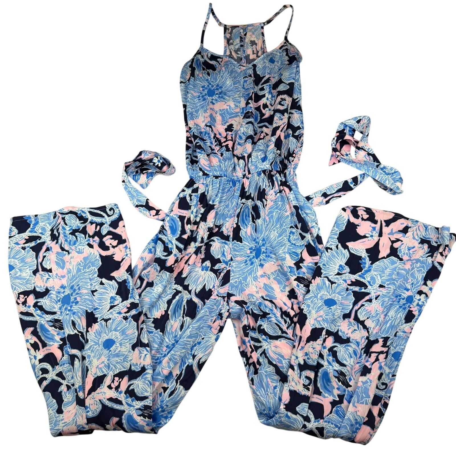 Lilly Pulitzer Lilly Pulitzer Dusk Floral Jumpsuit XS Navy Blue Pink Size 24" / US 00 / IT 34 - 2 Thumbnail