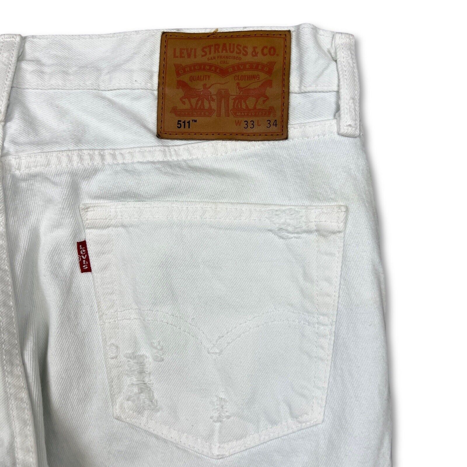 Levi's × Vintage Levi's 511 Jeans 33x34 White Distressed Slim Fit Denim Size US 33 - 7 Thumbnail