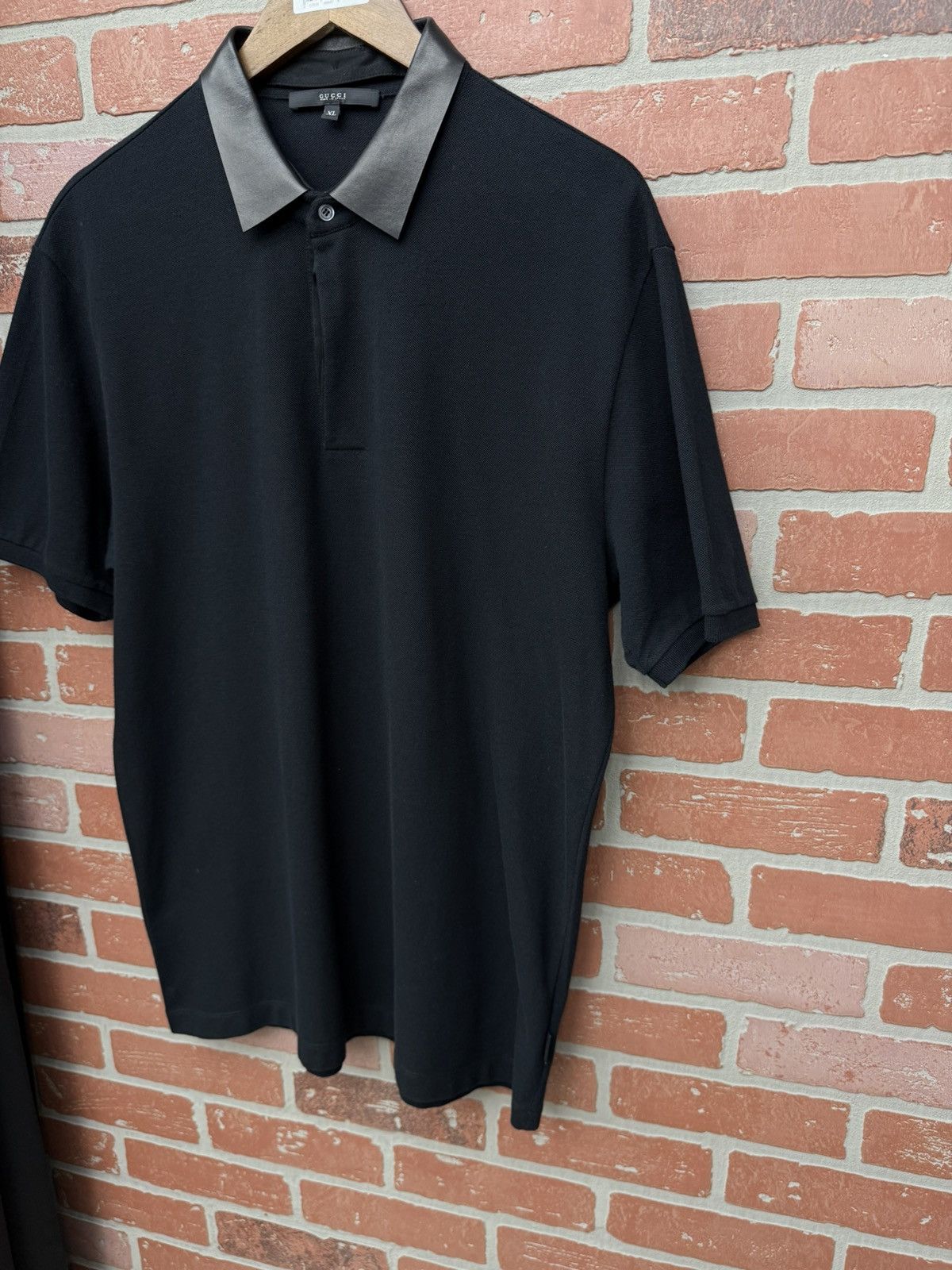Gucci Men’s Black Gucci Polo Shirt Leather Collar Size US XL / EU 56 / 4 - 3 Thumbnail